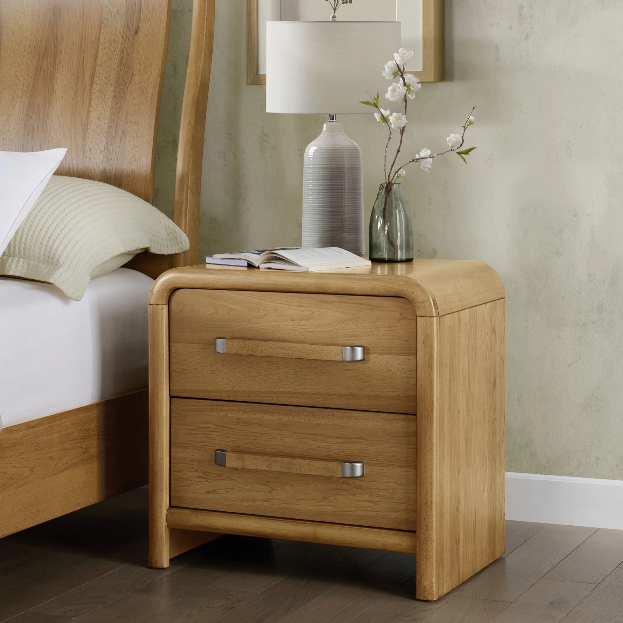 2 Drawer Nightstand With USB Charging - Brown - Image 3