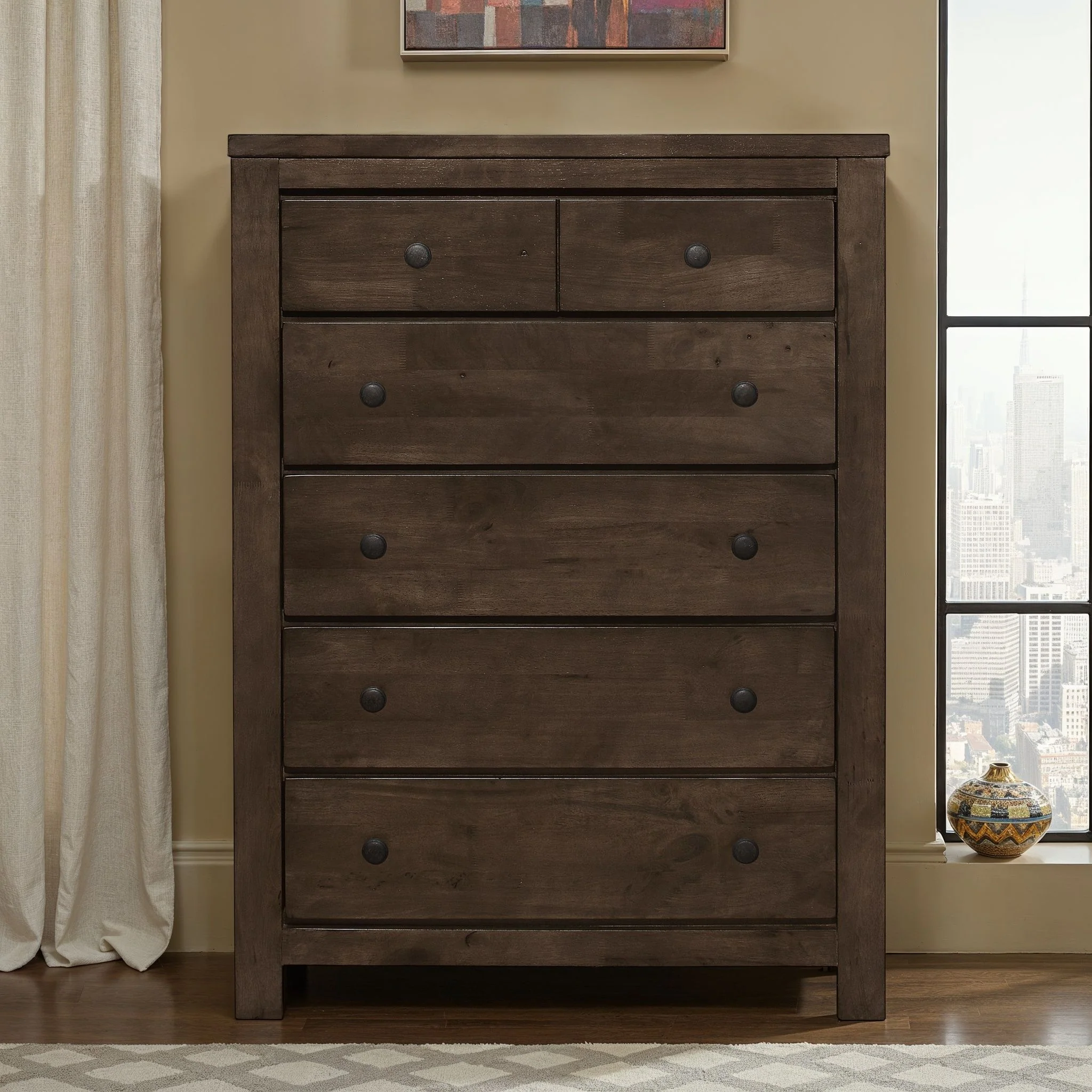 5 Drawer Chest, 1 Piece - Brown - Image 2