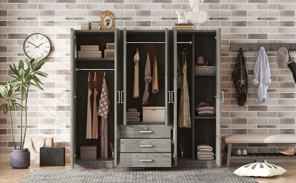 6 Doors Wardrobe Storage For Bedroom, With Big Drawers - Image 8