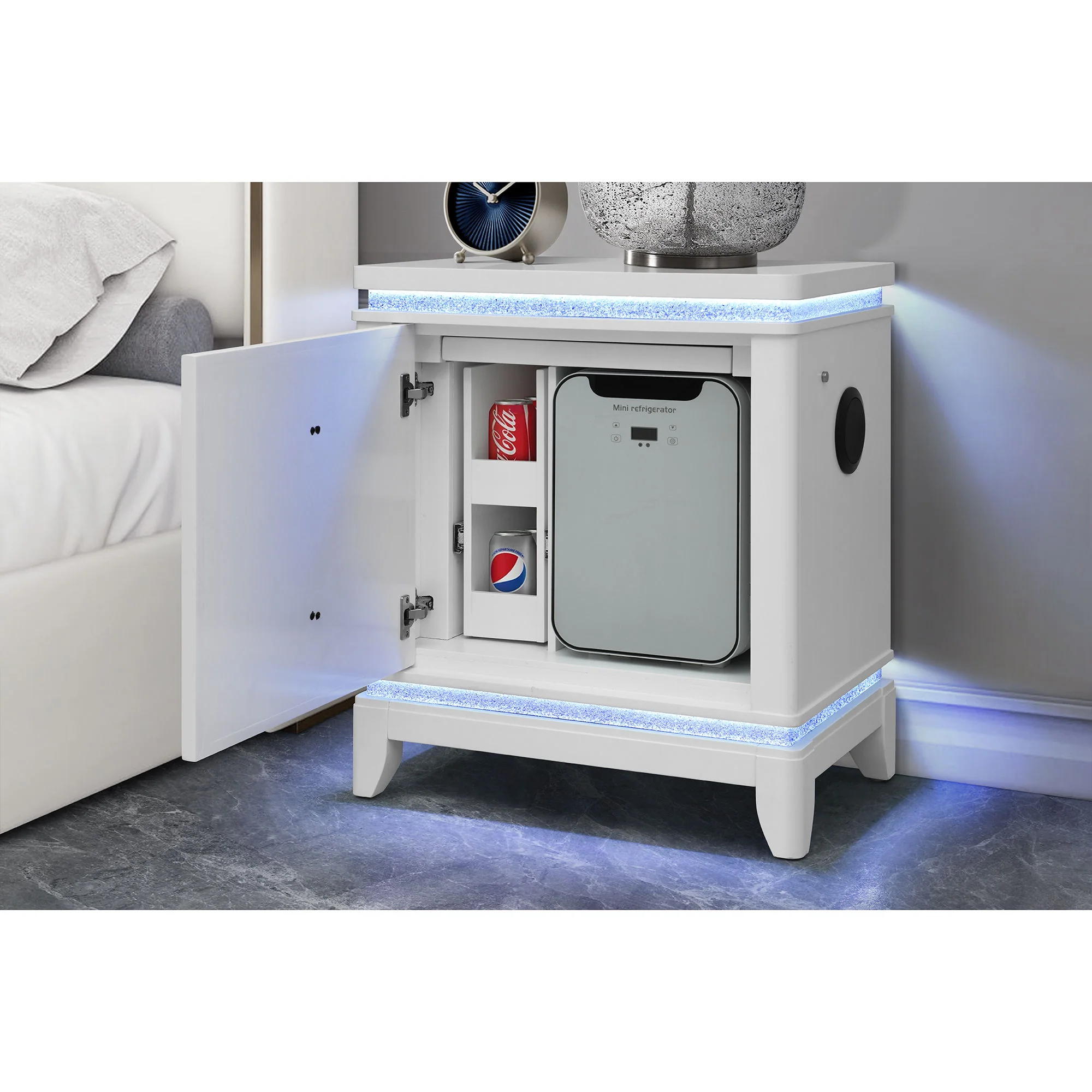 Adalid - Nightstand With Cooler, USB And Speaker - White - Image 3