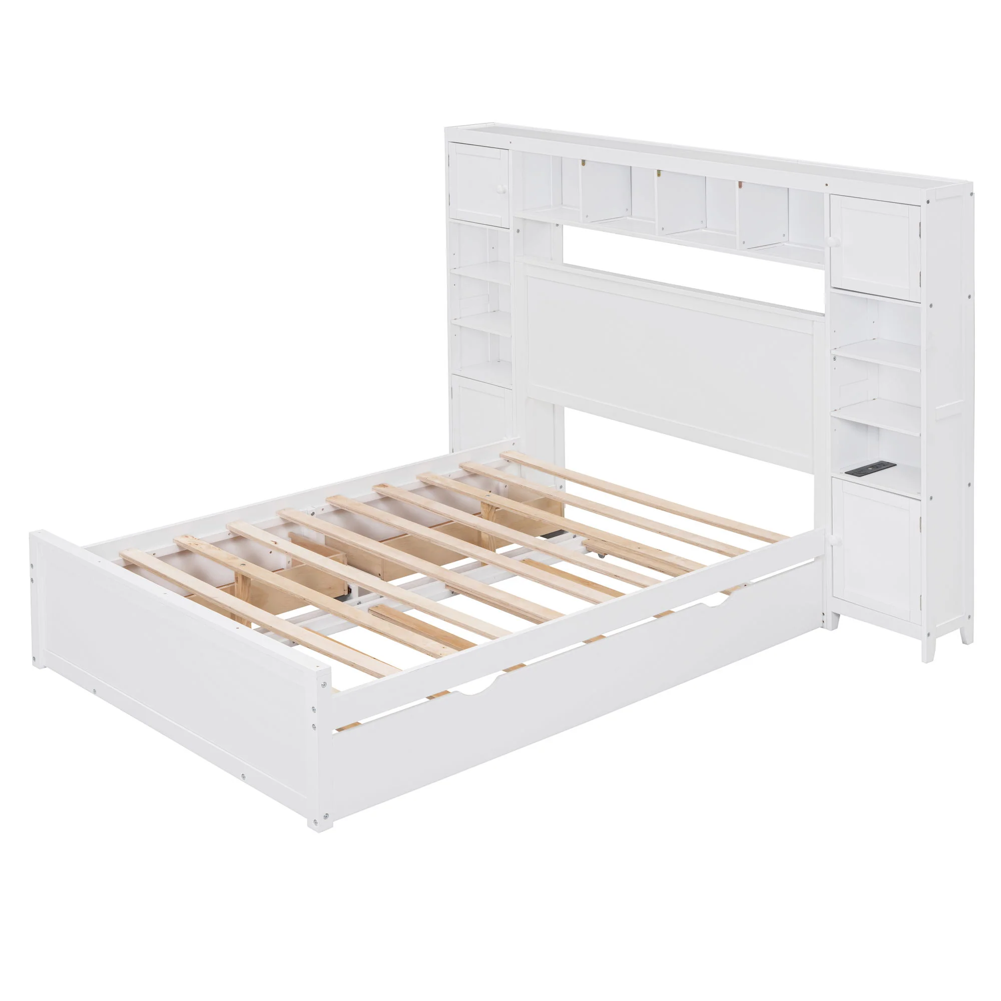 Bed With All In One Cabinet, Shelf And Sockets, Trundle - Image 10