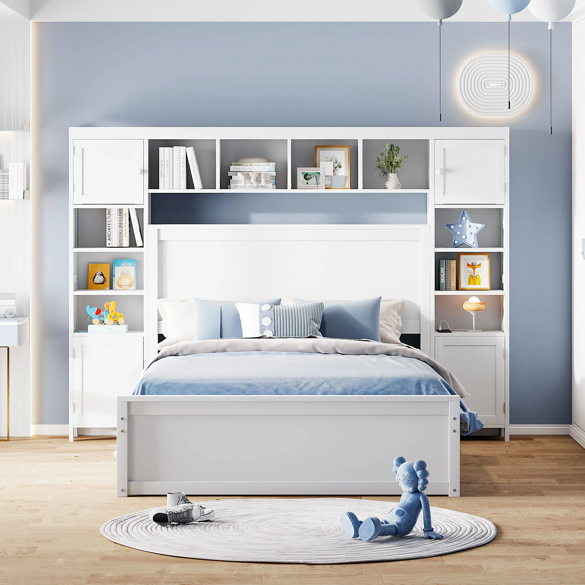 Bed With All In One Cabinet, Shelf And Sockets, Trundle - Image 4