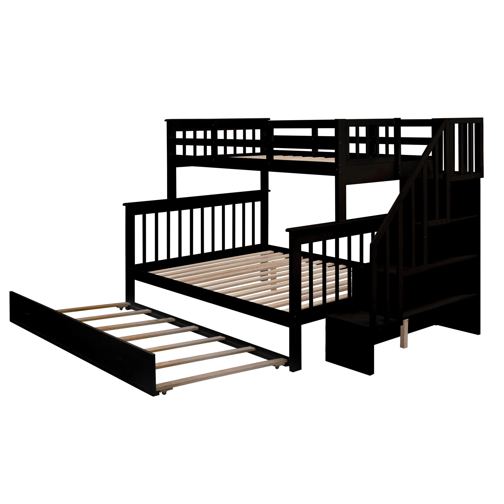 Bunk Bed With Twin Size Trundle, Storage And Guard Rail For Bedroom - Image 5