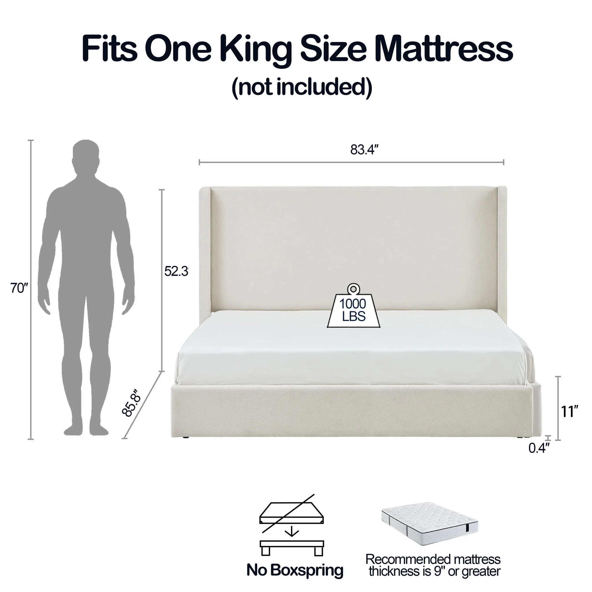 Carmen - King Size Upholstered Wingback Bed - Ivory - Image 4