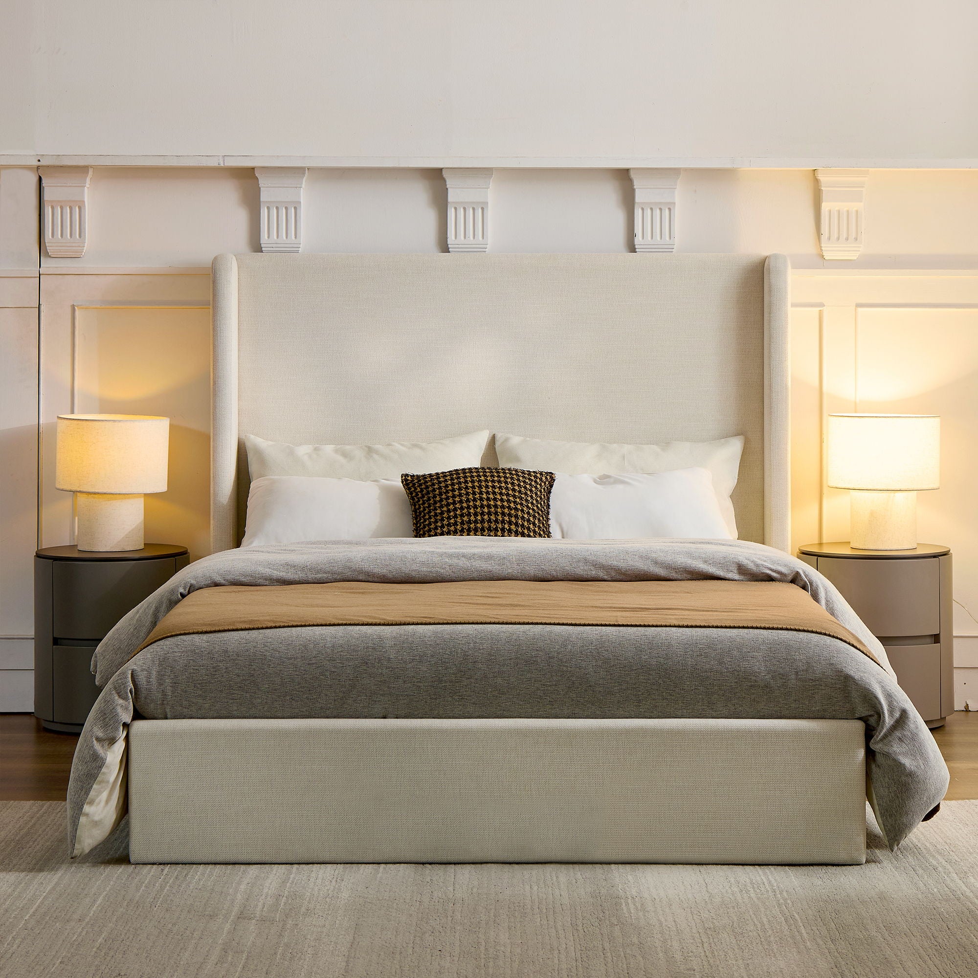 Carmen - Minimalist Upholstered Wingback Bed Frame With High Headboard - Image 3