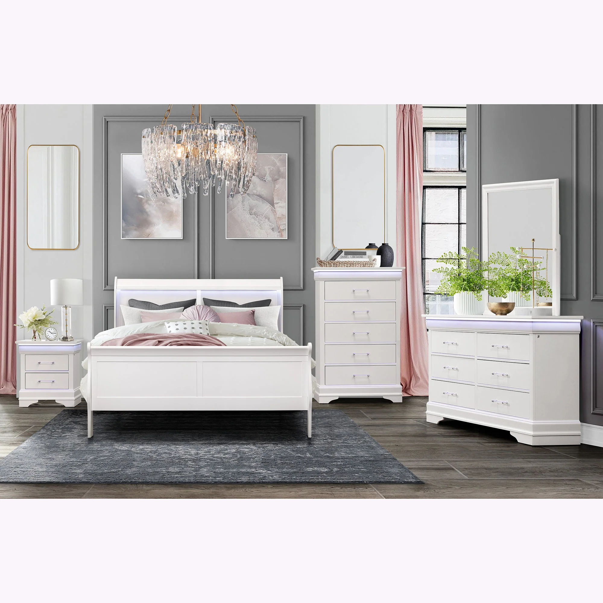 Charlston - Modern Sleigh Design Bed With LED - Image 10