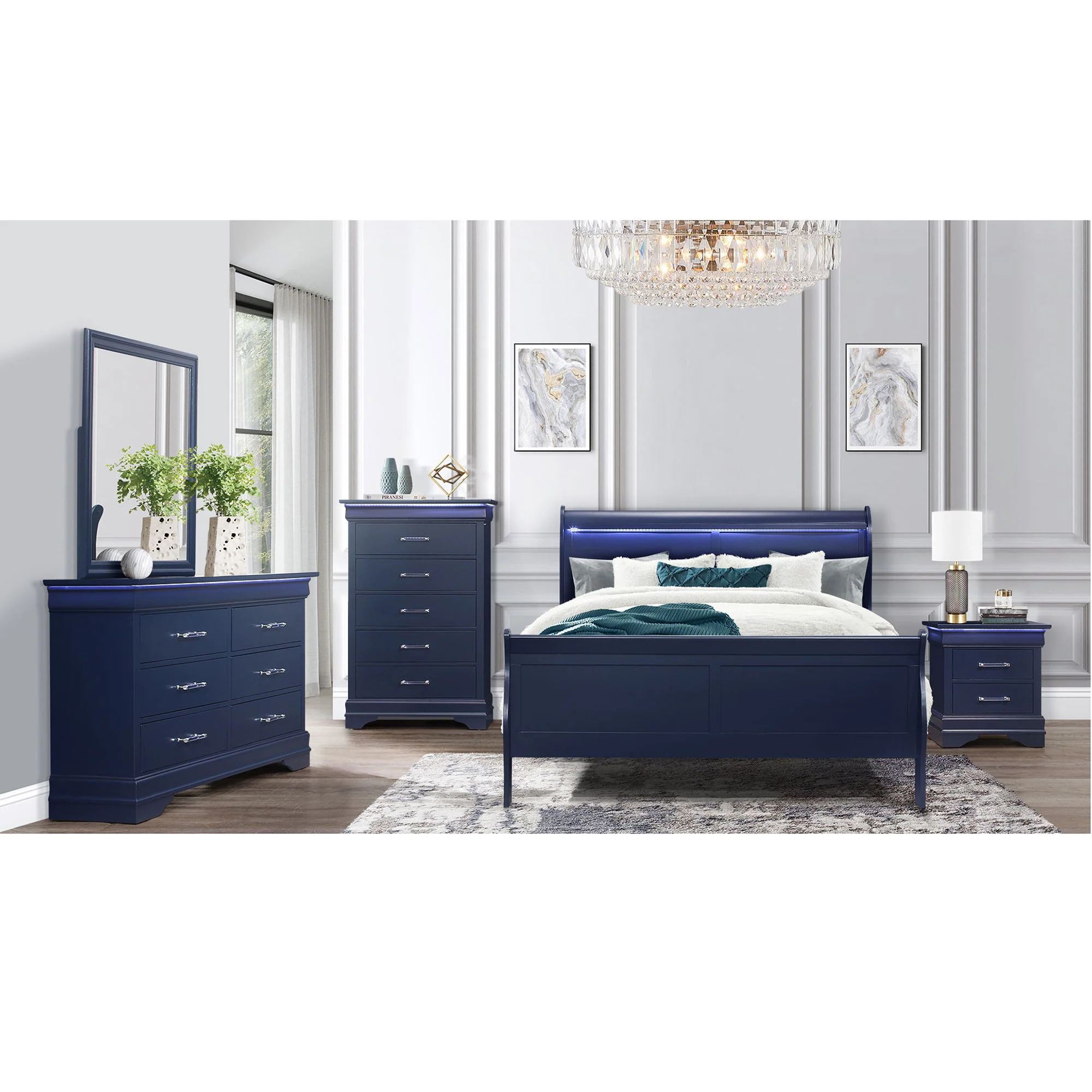 Charlston - Modern Sleigh Design Bed With LED - Image 12