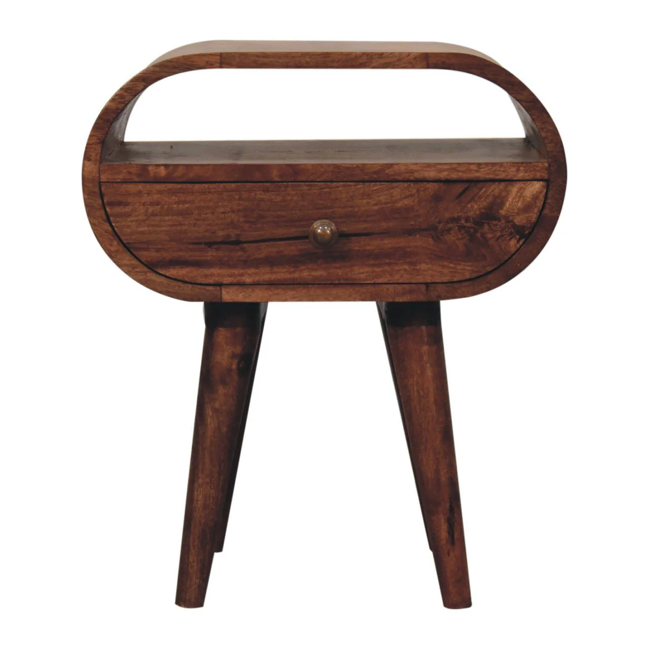 Circular Bedside Table With Open Slot - Caramel - Image 2