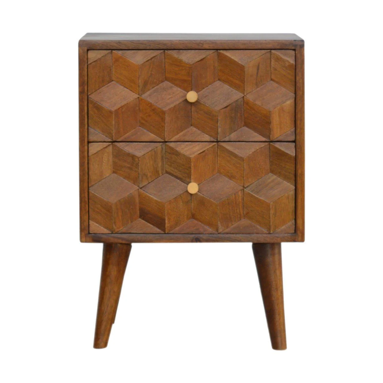 Cube Carved Bedside Table Nightstand - Chestnut - Image 3