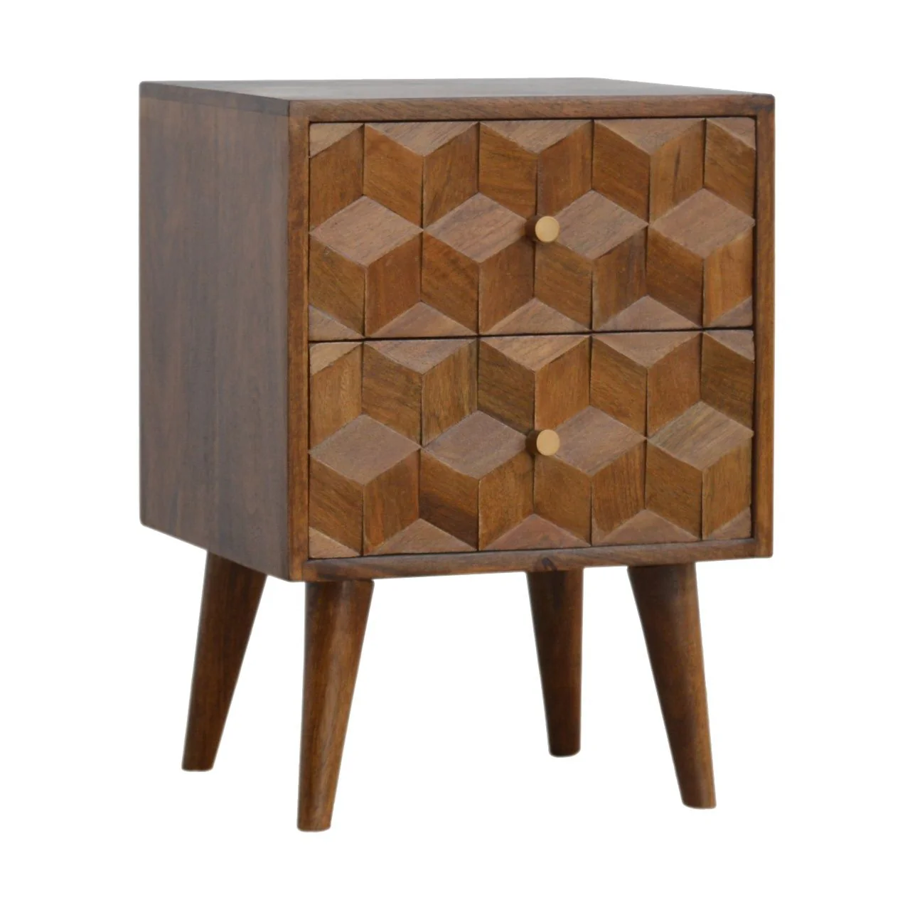 Cube Carved Bedside Table Nightstand - Chestnut - Image 4