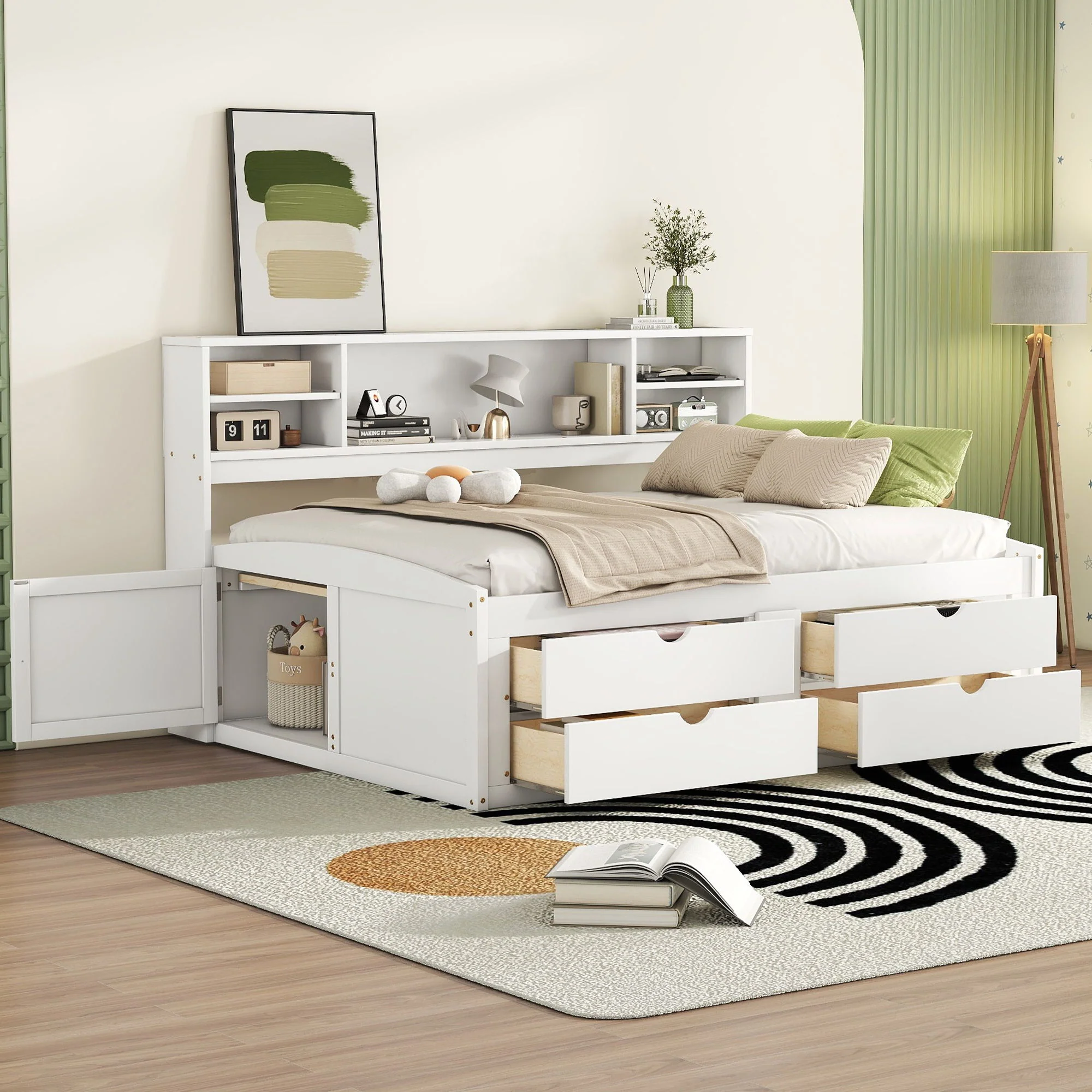 Daybed With 2 Bedside Cabinets, Upper Shelves And 4 Drawers - Image 2