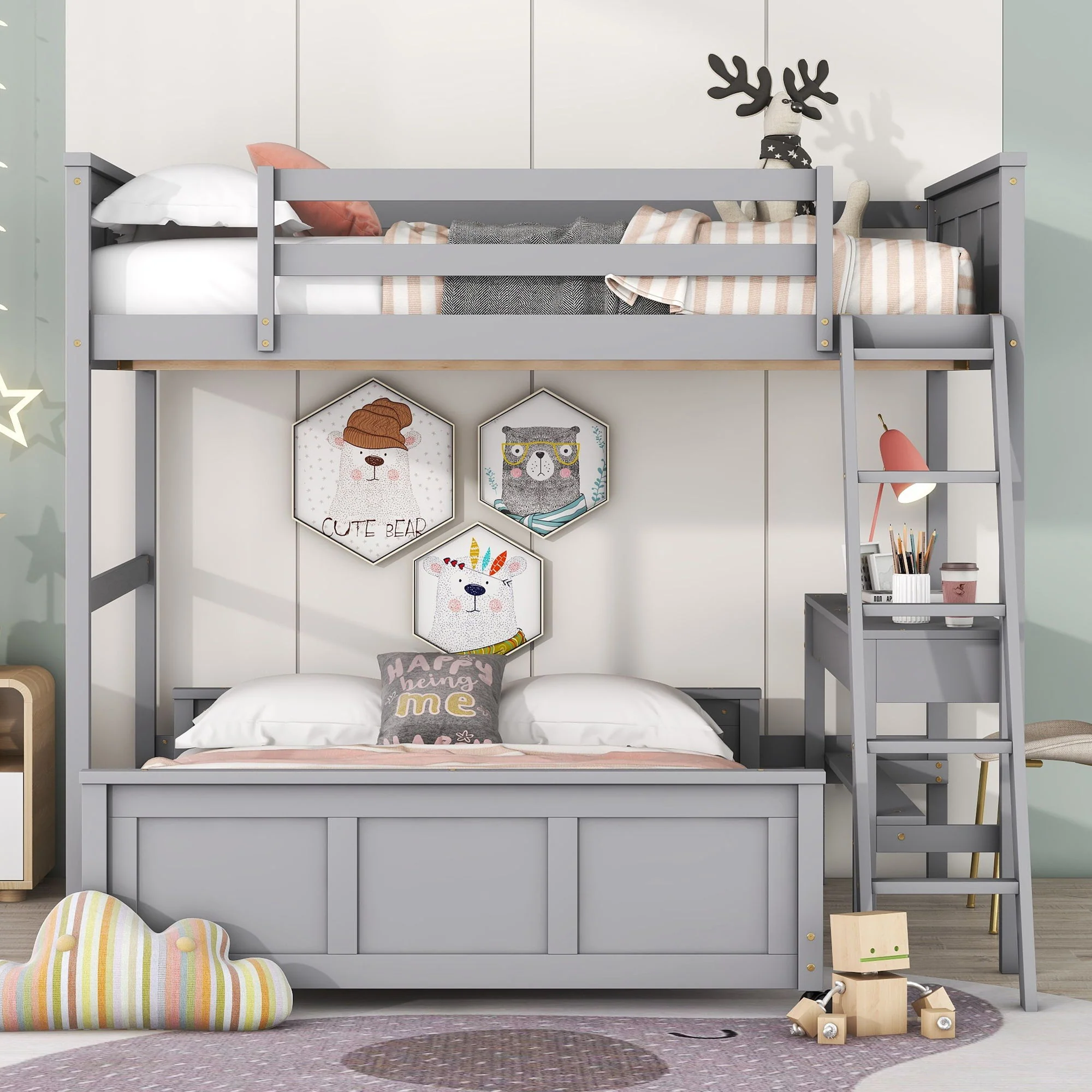 Full Over Full Bunk Bed With Desk - Image 12