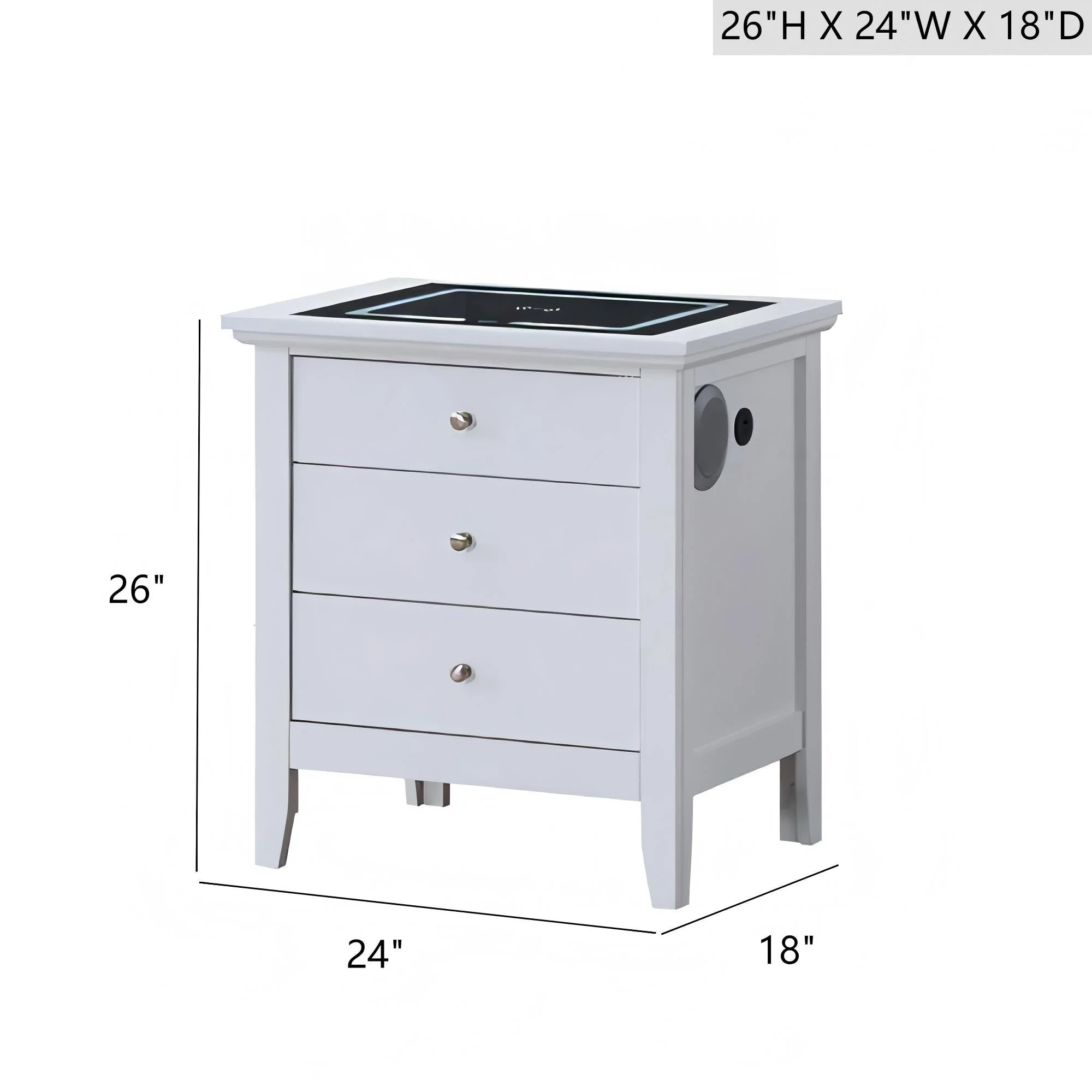 Hammond - Smart 3 Drawer Nightstand With USB Charging And Integrated Speakers - White - Image 3