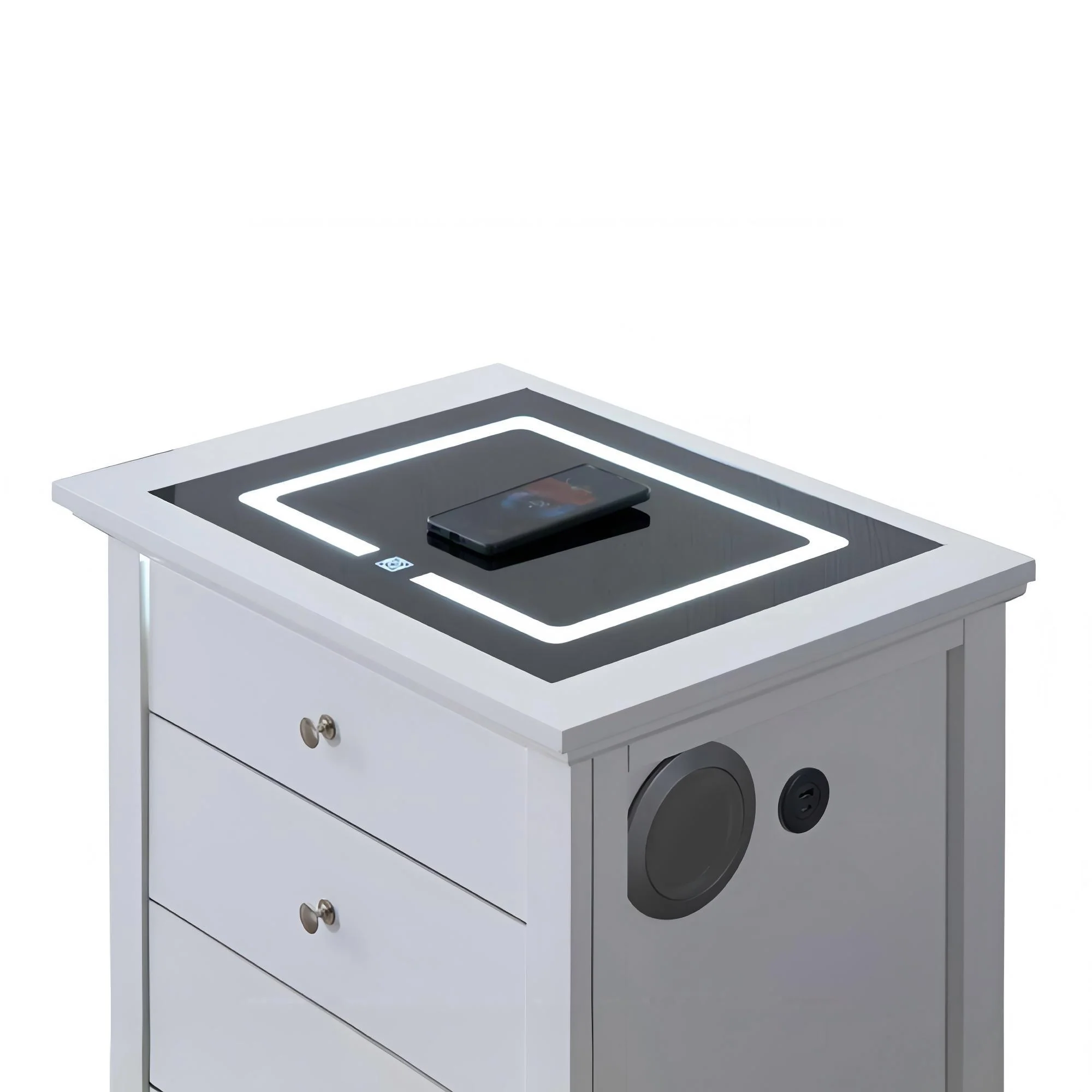Hammond - Smart 3 Drawer Nightstand With USB Charging And Integrated Speakers - White - Image 4