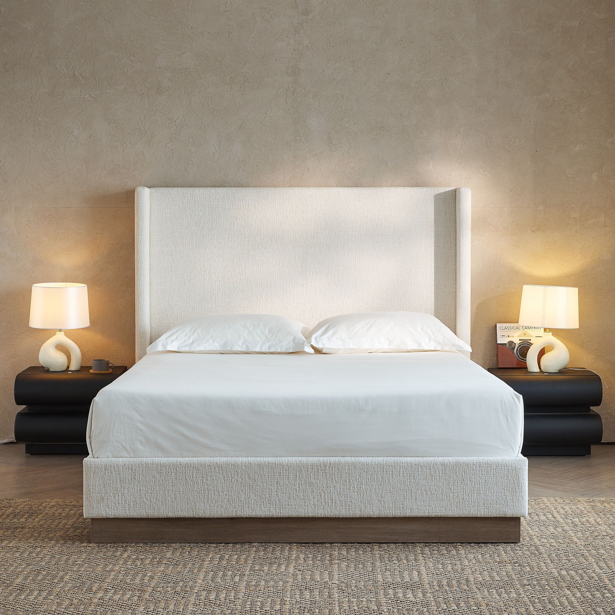 Hosford - Minimalist Upholstered Wingback Bed With Wood Base Platform - Image 8