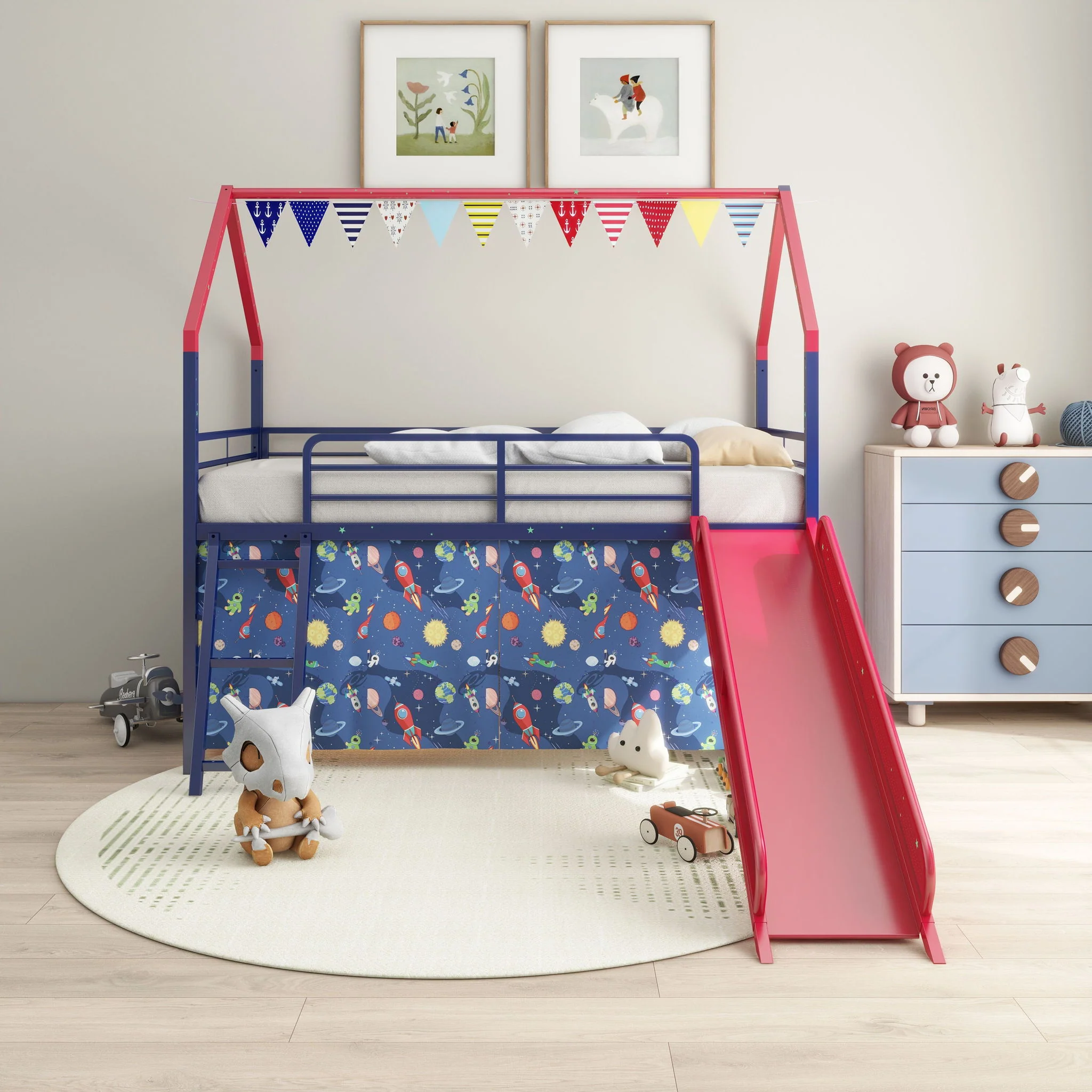Jack - House Loft Bed With Slide And Curtain Set - Image 16