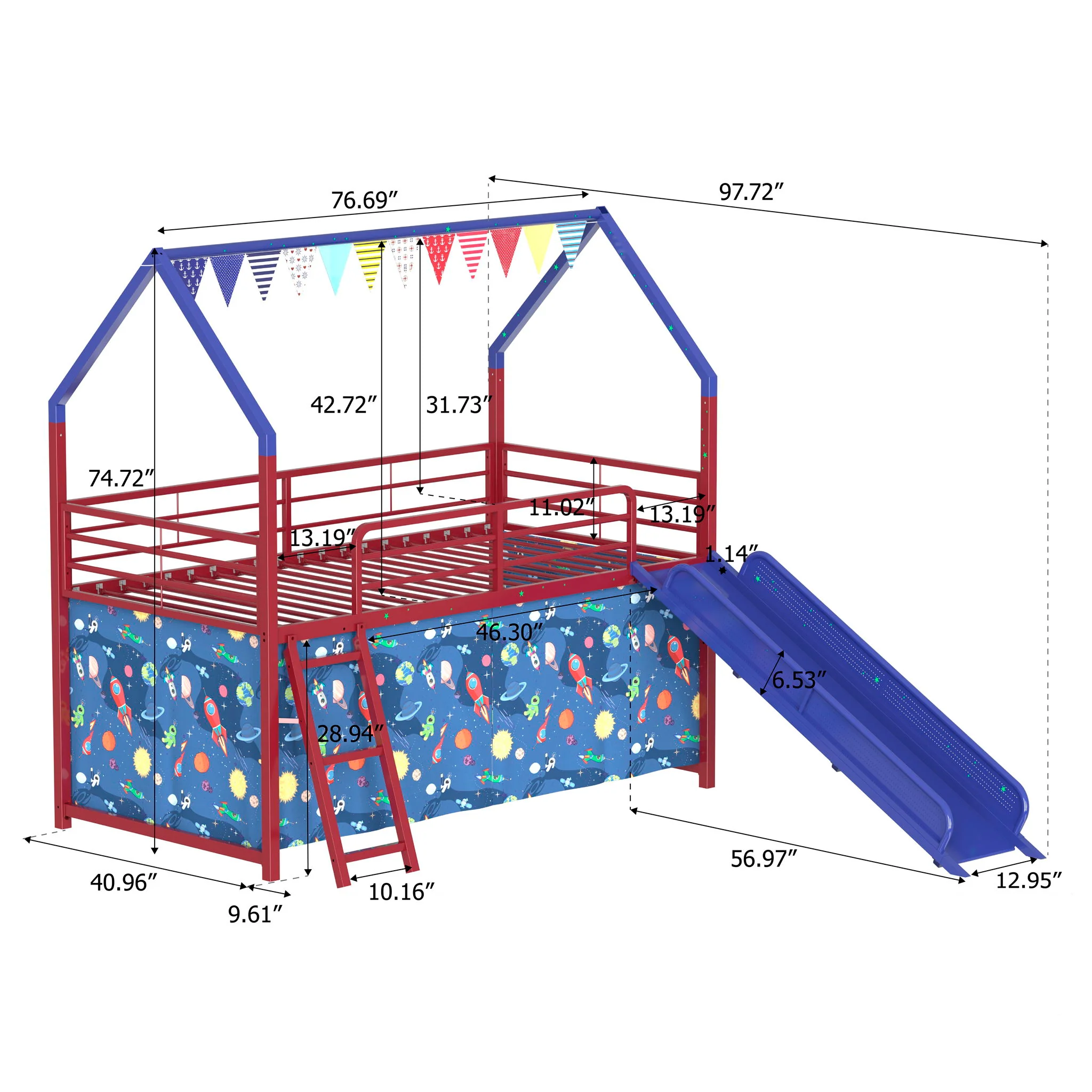 Jack - House Loft Bed With Slide And Curtain Set - Image 20