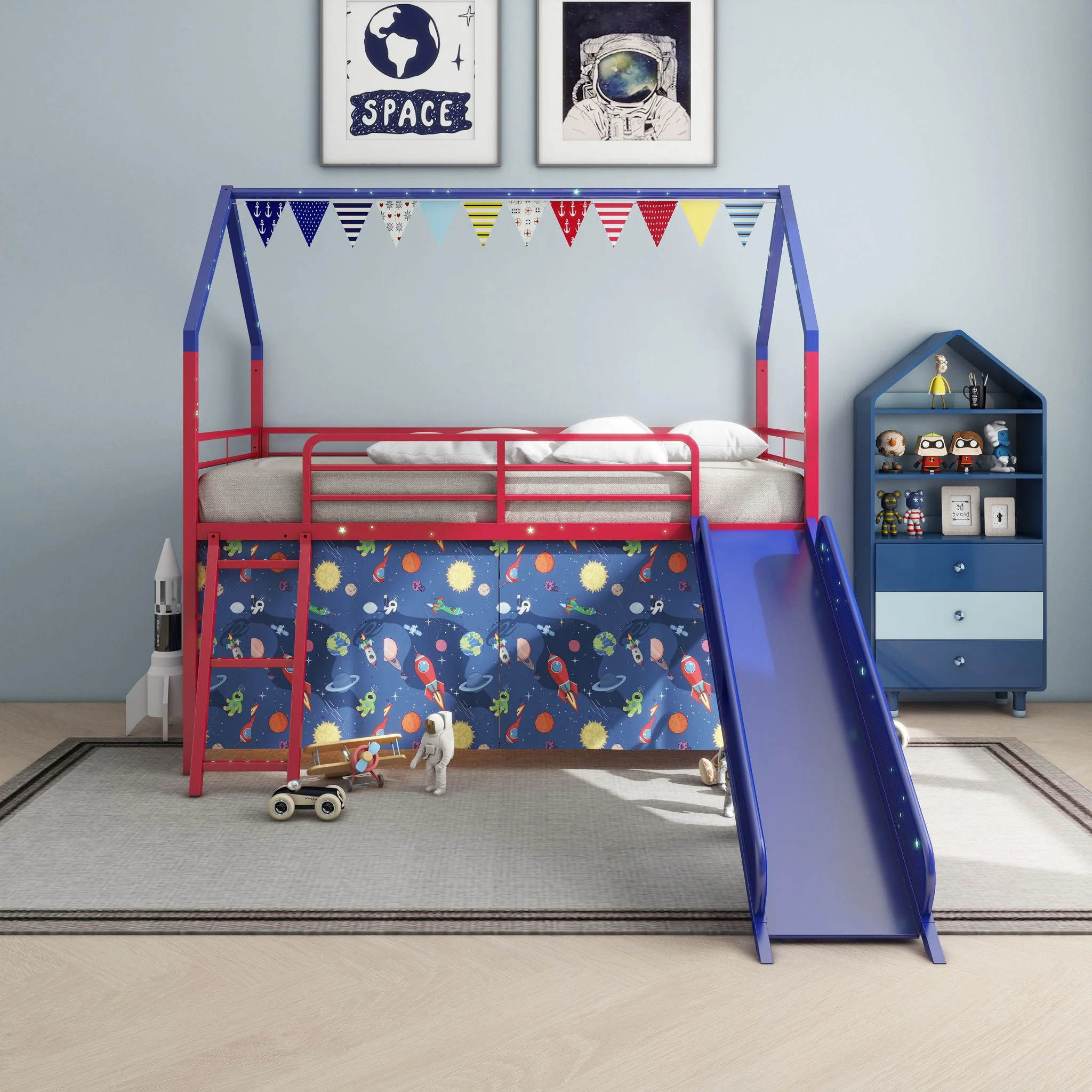 Jack - House Loft Bed With Slide And Curtain Set - Image 7