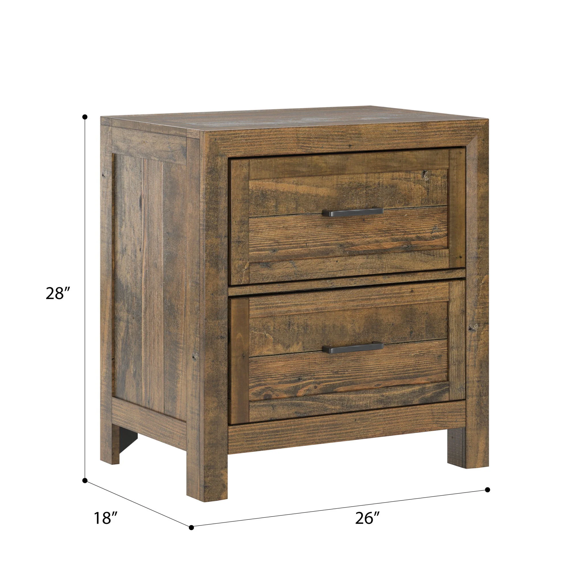 Rustic 2 Drawer Nightstand - Brown - Wood - Image 4