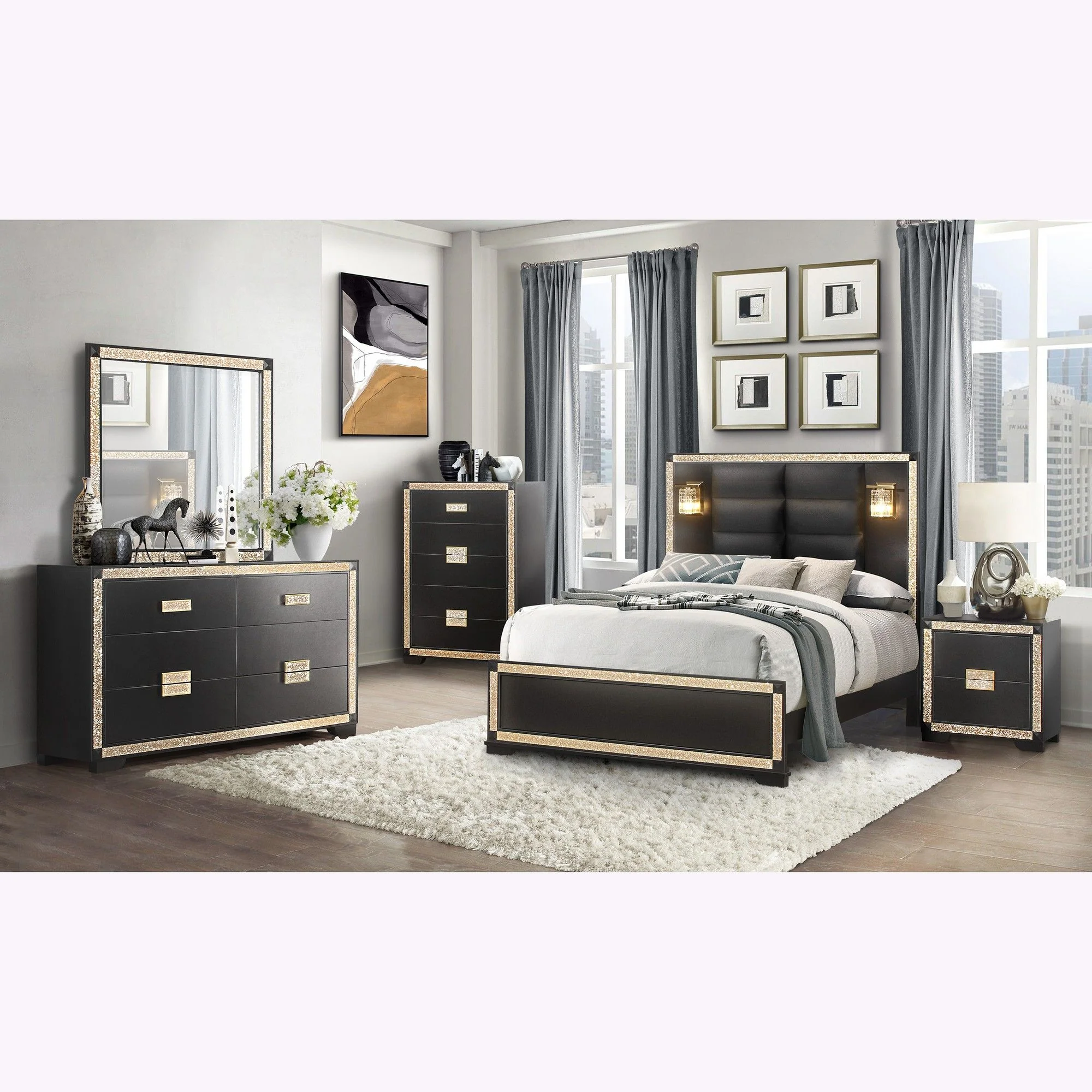 Lively - Nightstand With Glitter Detail And Thick Bar Handle Hardware - Black - Image 4