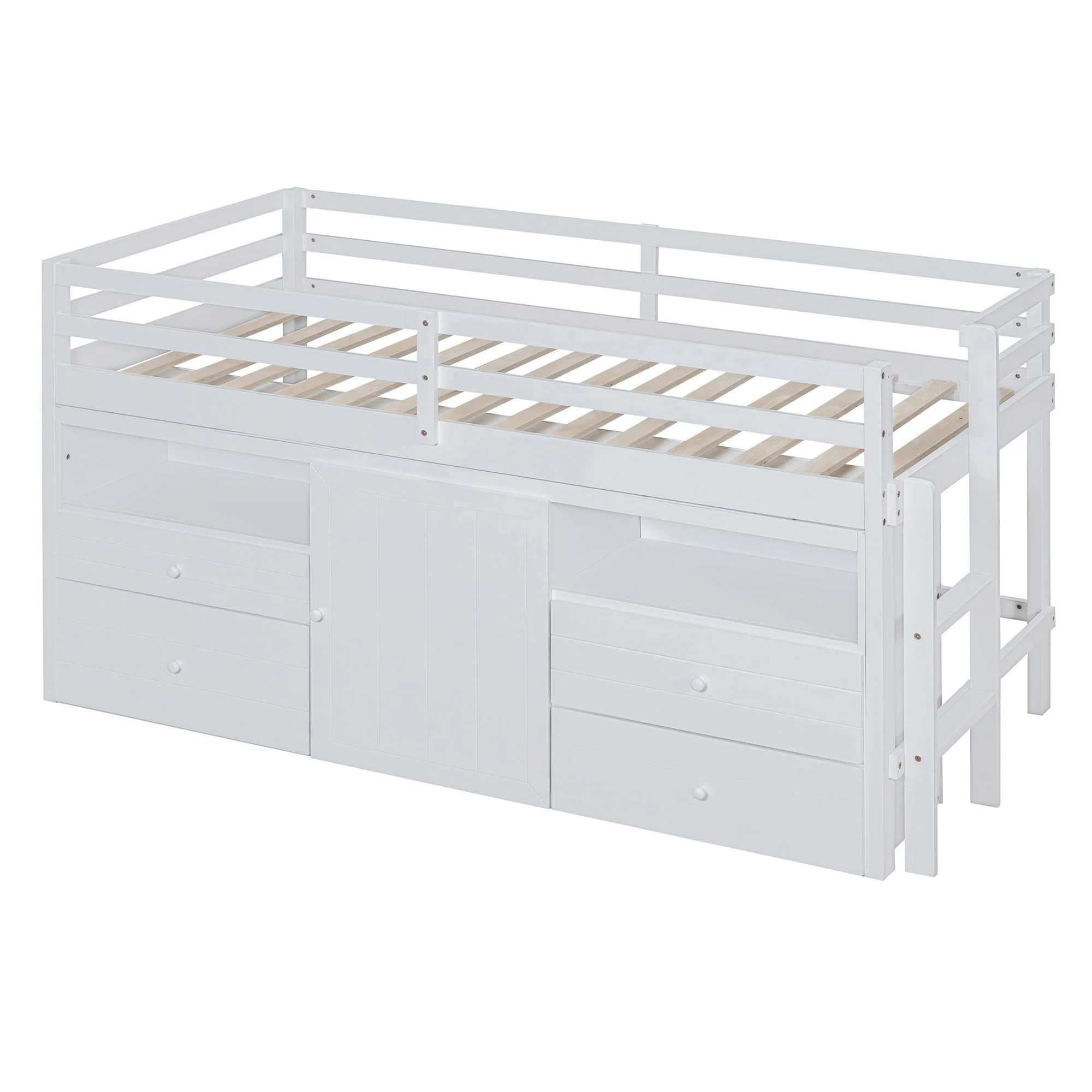 Loft Bed With 4 Drawers, Underneath Cabinet And Shelves - Image 6