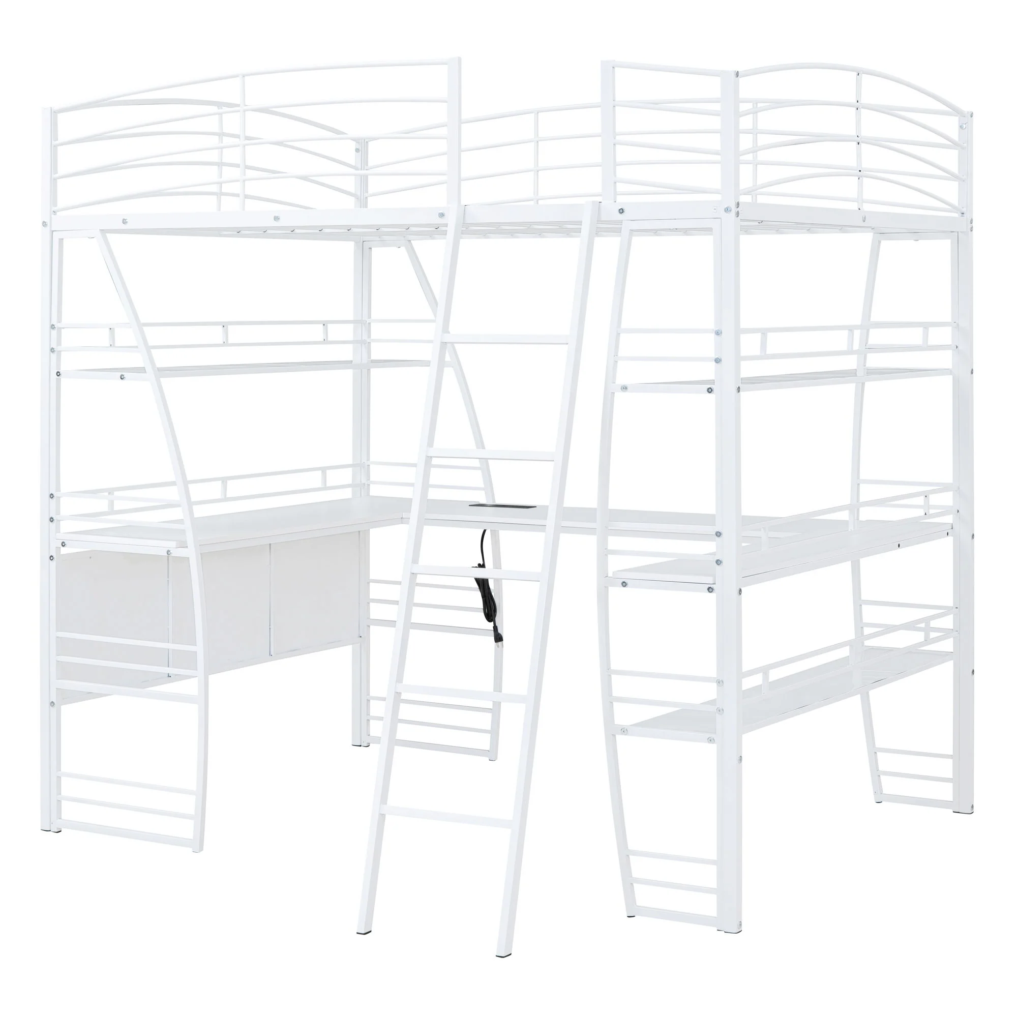 Loft Bed With 4 Layers Of Shelves And L-Shaped Desk, Stylish Metal Frame Bed With A Set Of Sockets, USB Ports And And Wireless Charging - Image 11