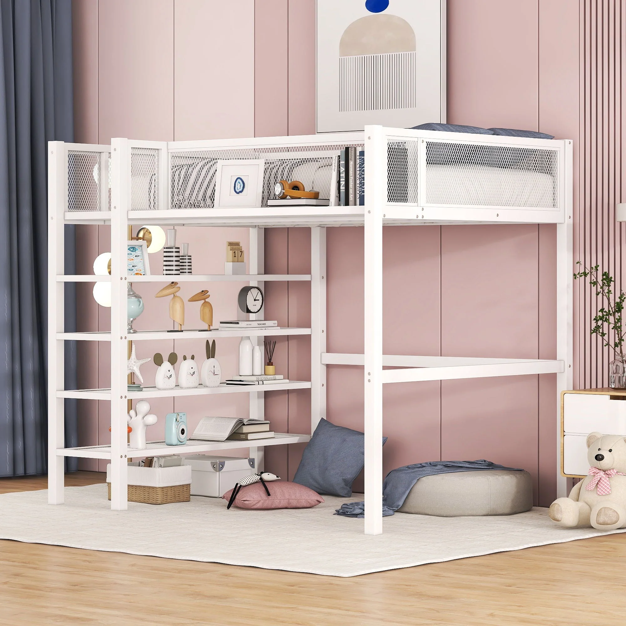 Loft Bed With 4 Tier Shelves And Storage - Image 4