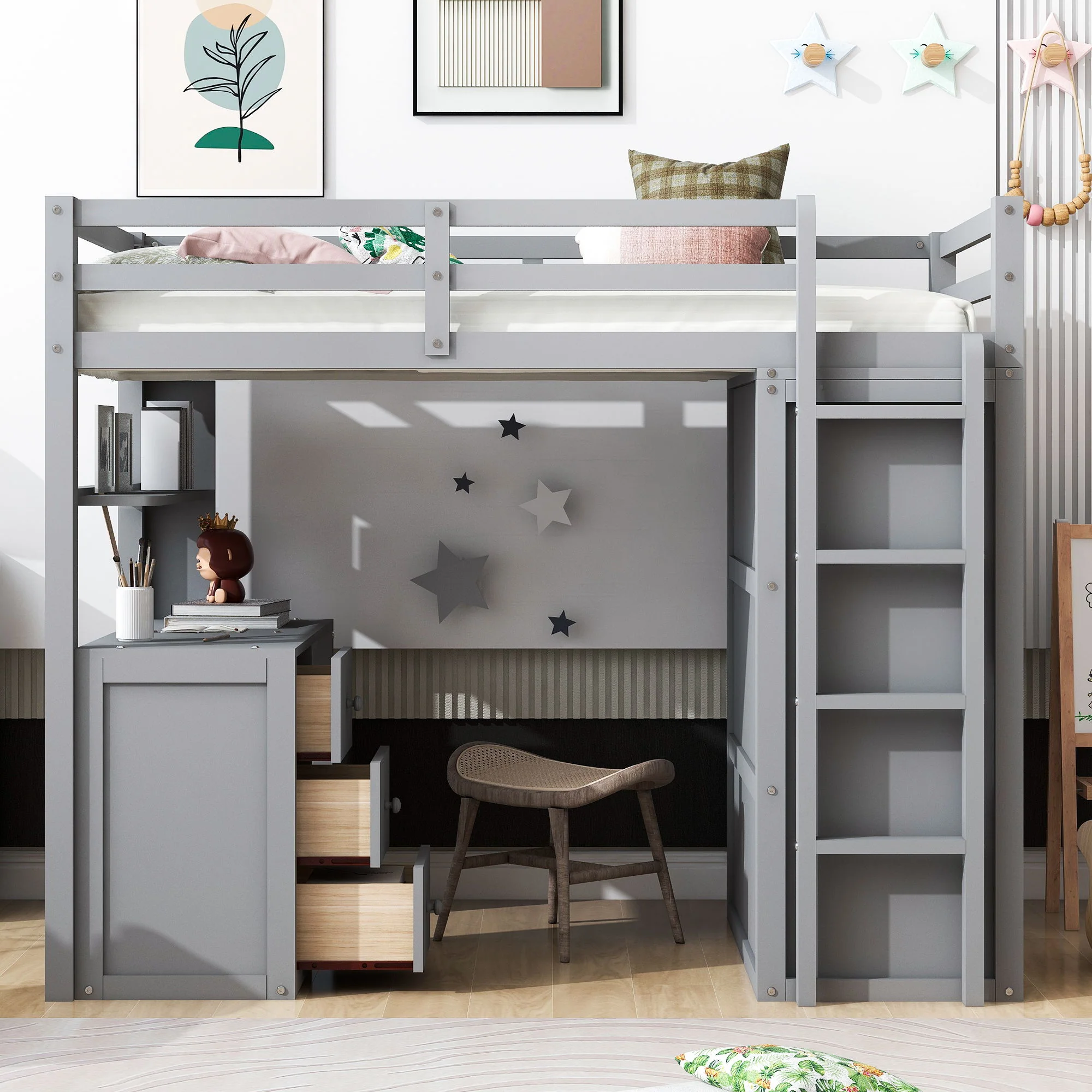 Loft Bed With Drawers, Desk, And Wardrobe - Image 19