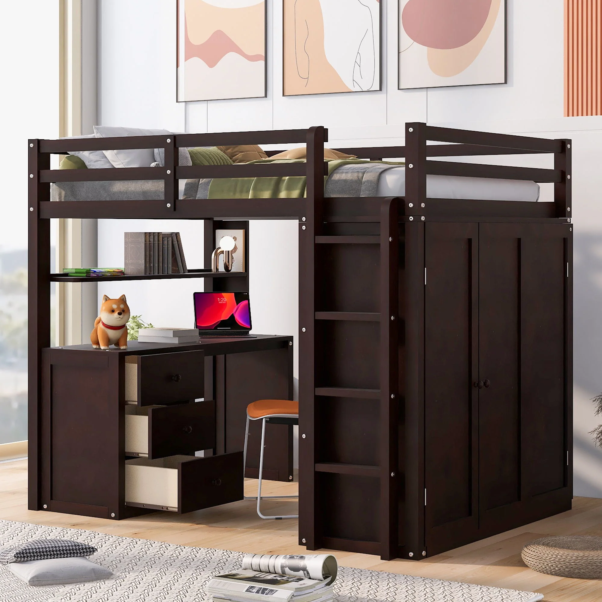 Loft Bed With Drawers, Desk, And Wardrobe - Image 21
