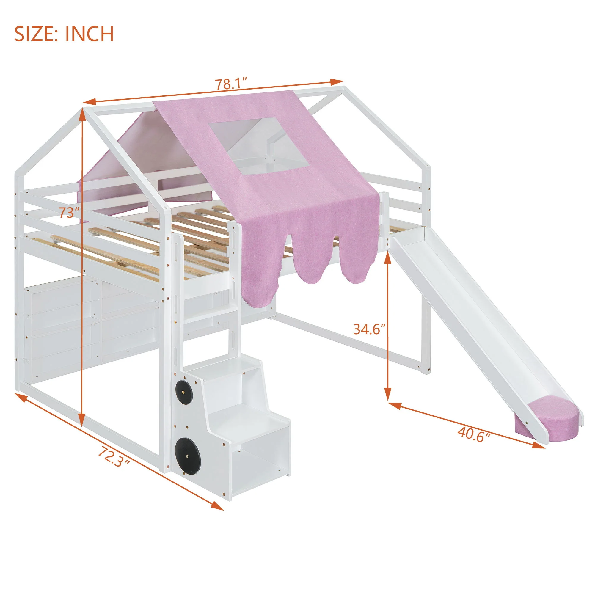 Loft Bed With House Shaped Frame And Tent - Image 15