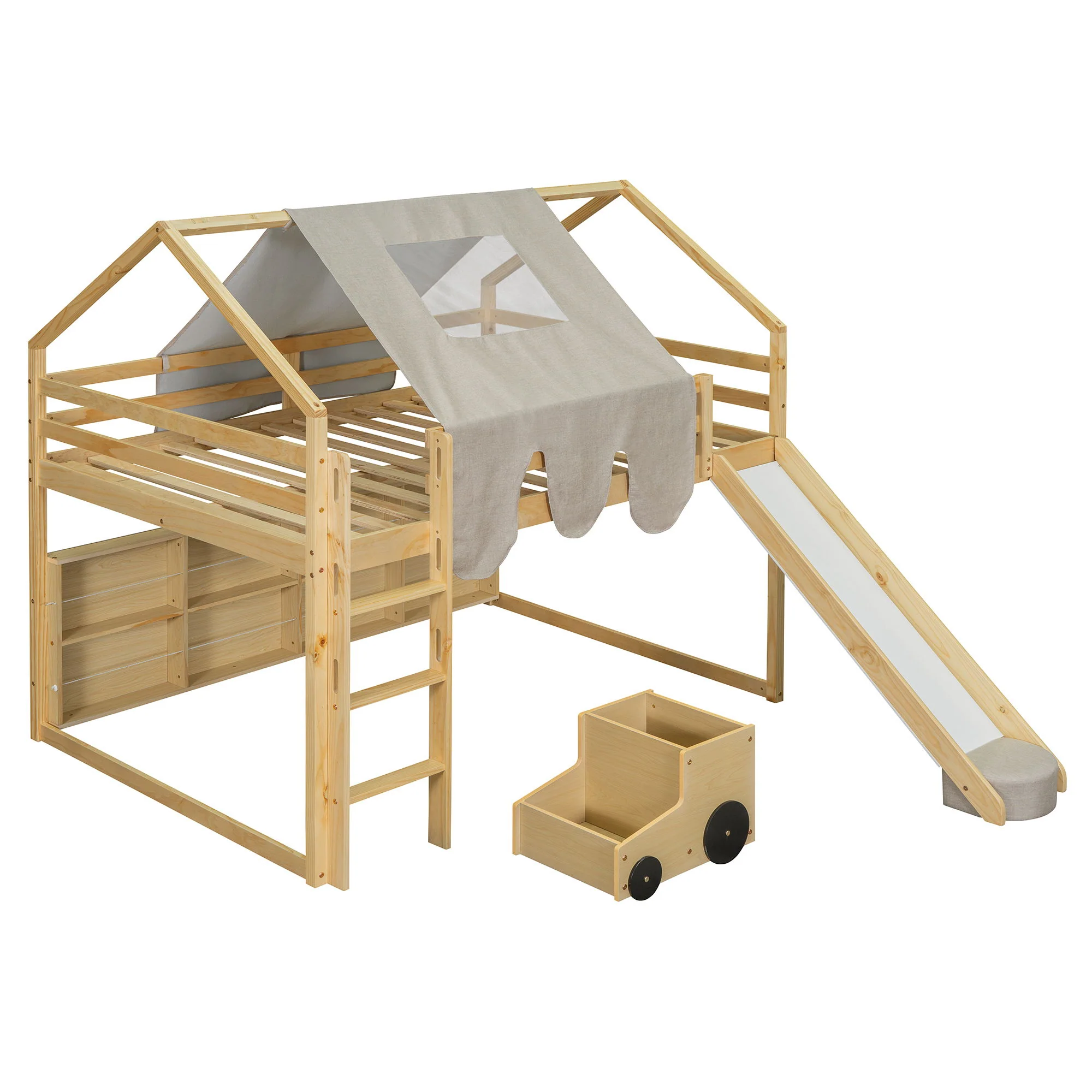 Loft Bed With House Shaped Frame And Tent - Image 4