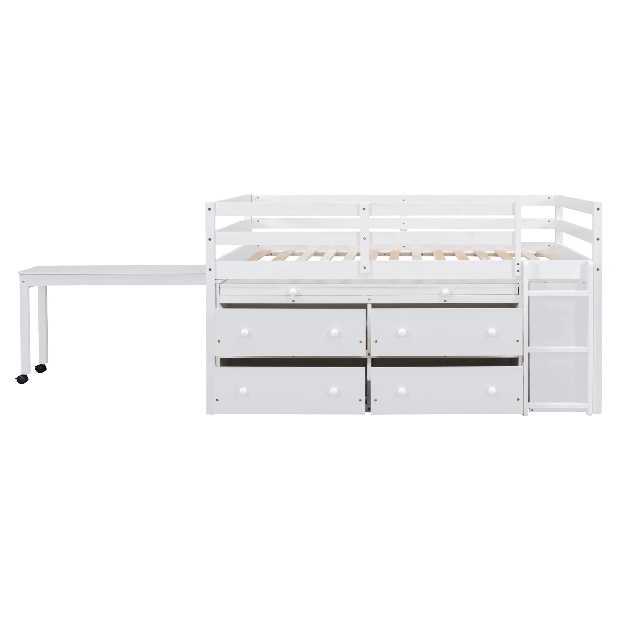 Loft Bed With Retractable Writing Desk And 4 Drawers, With Lateral Portable Desk And Shelves - Image 11