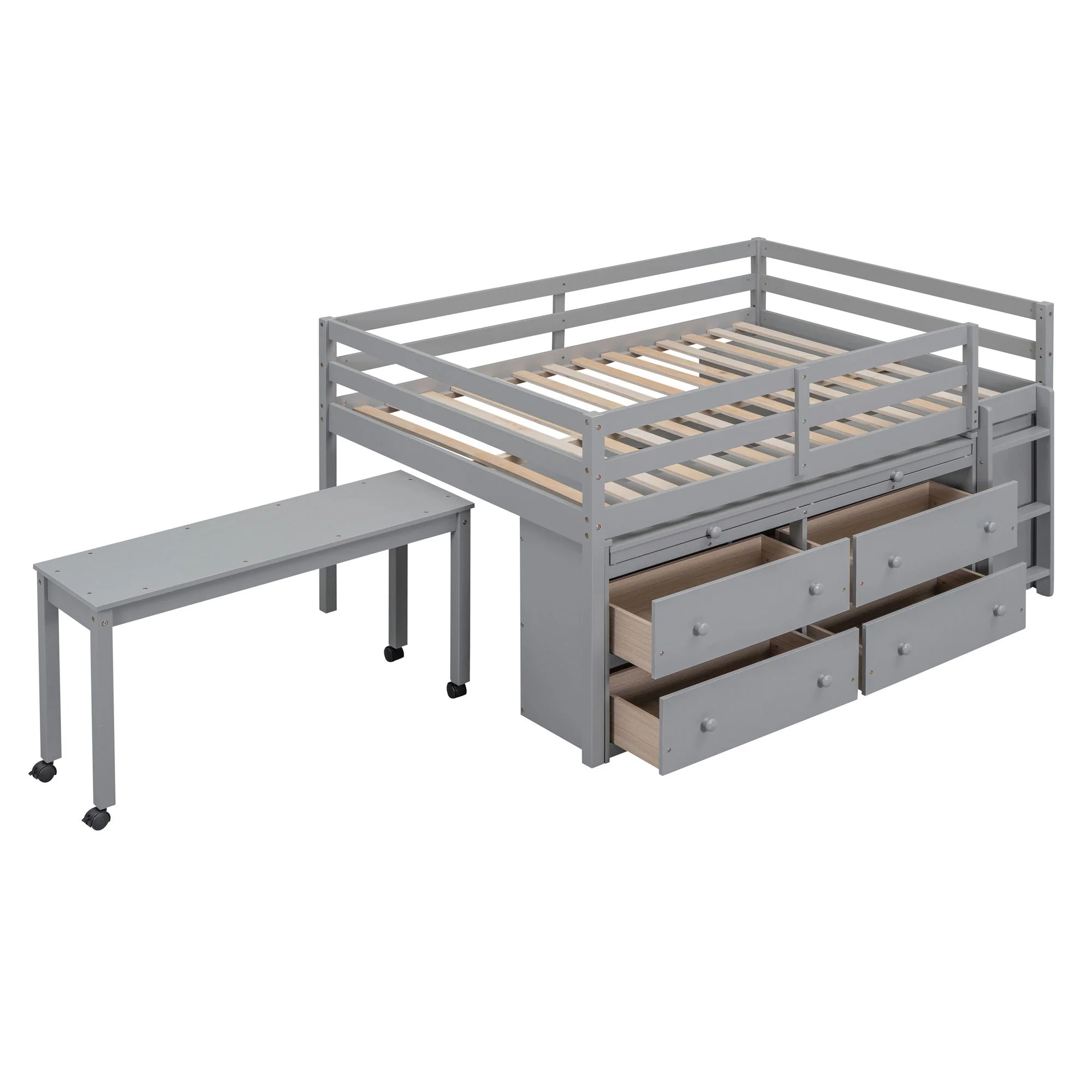 Loft Bed With Retractable Writing Desk And 4 Drawers, With Lateral Portable Desk And Shelves - Image 12