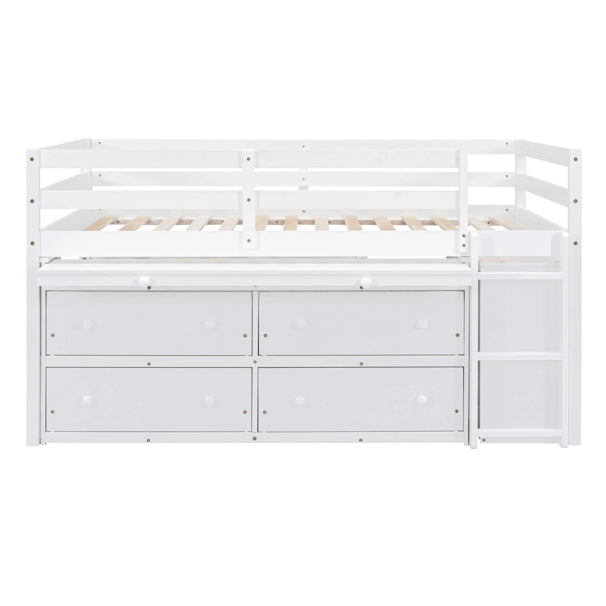 Loft Bed With Retractable Writing Desk And 4 Drawers, With Lateral Portable Desk And Shelves - Image 16
