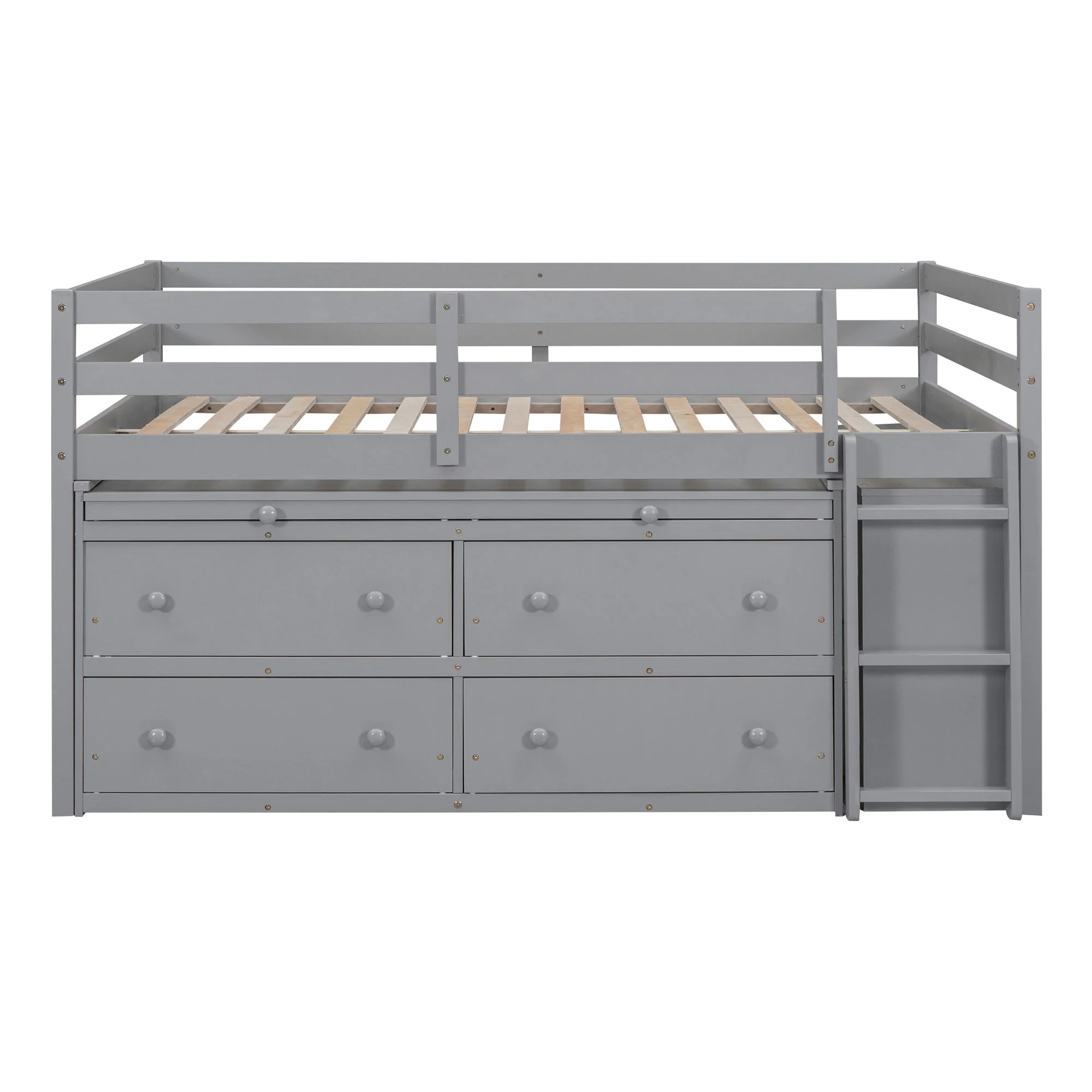 Loft Bed With Retractable Writing Desk And 4 Drawers, With Lateral Portable Desk And Shelves - Image 8