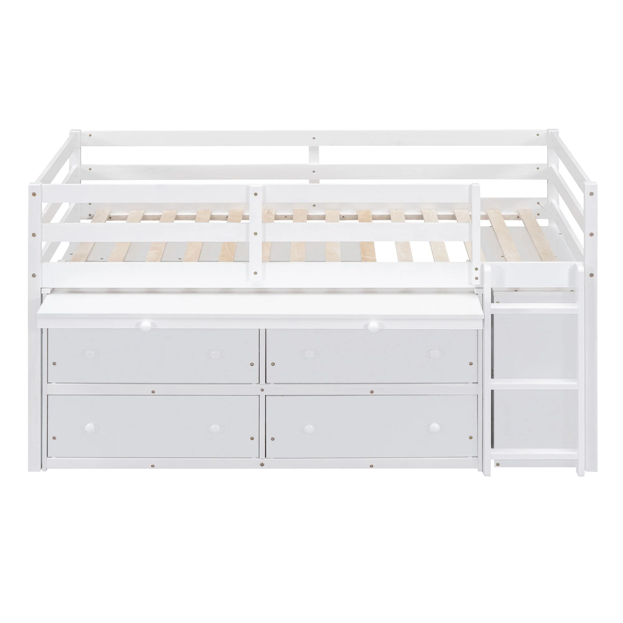 Loft Bed With Retractable Writing Desk And 4 Drawers, With Lateral Portable Desk And Shelves - Image 9