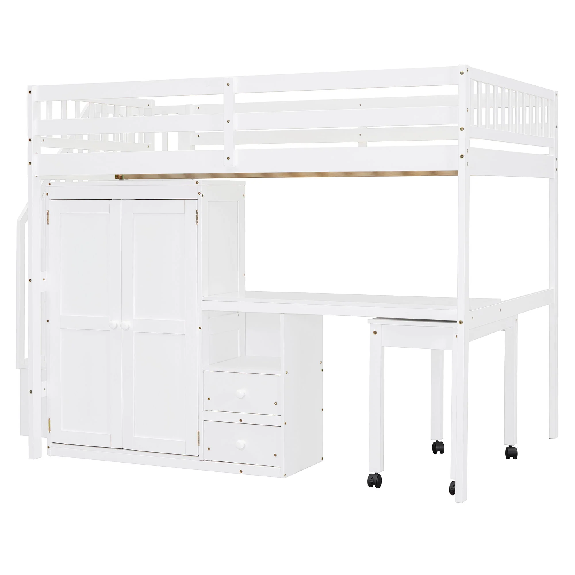 Loft Bed With Stairs, Bookshelf, Drawers, Desk & Wardrobe, Space Saving Multifunctional Furniture - Image 11
