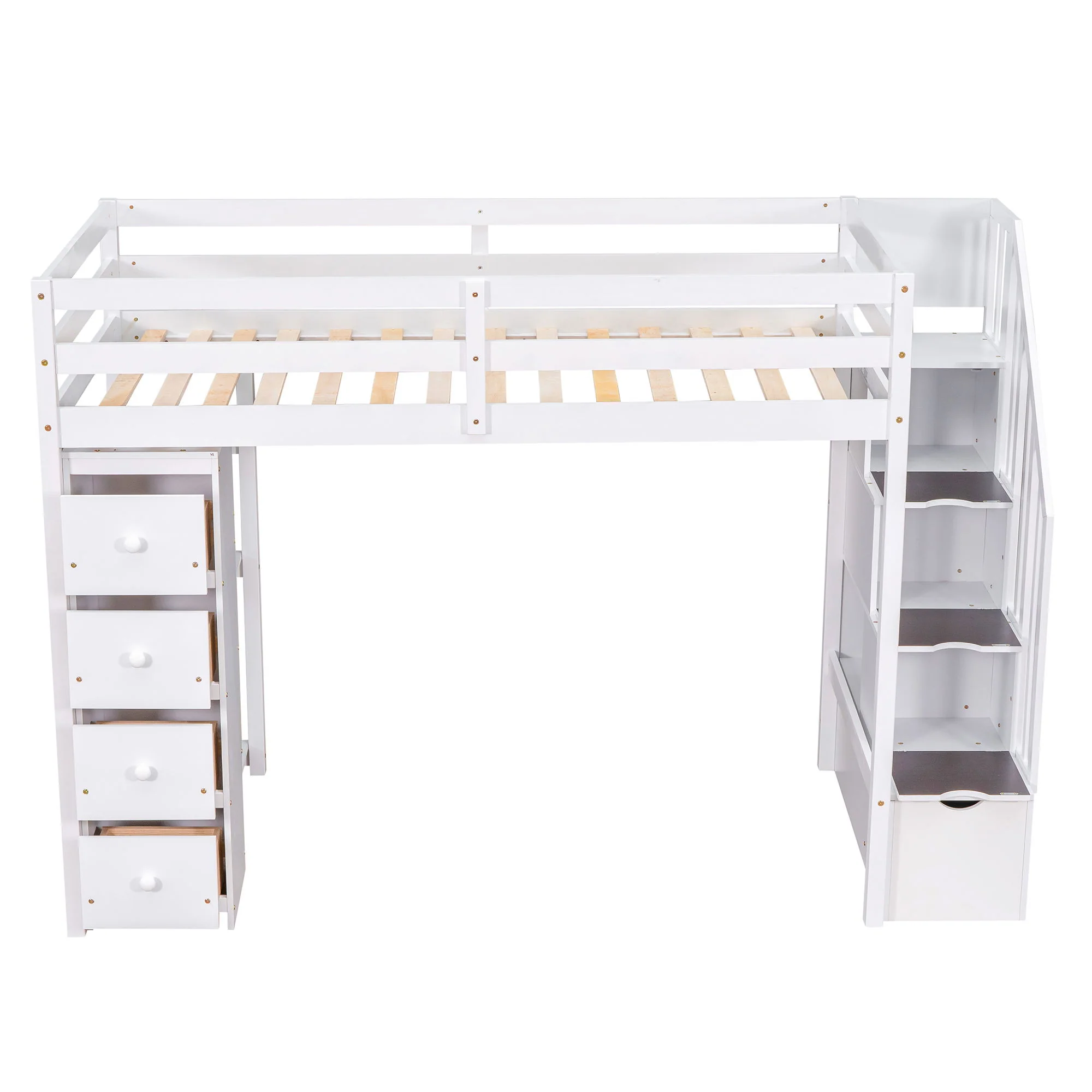 Loft Bed With Storage Drawers And Stairs With Shelves - Image 4