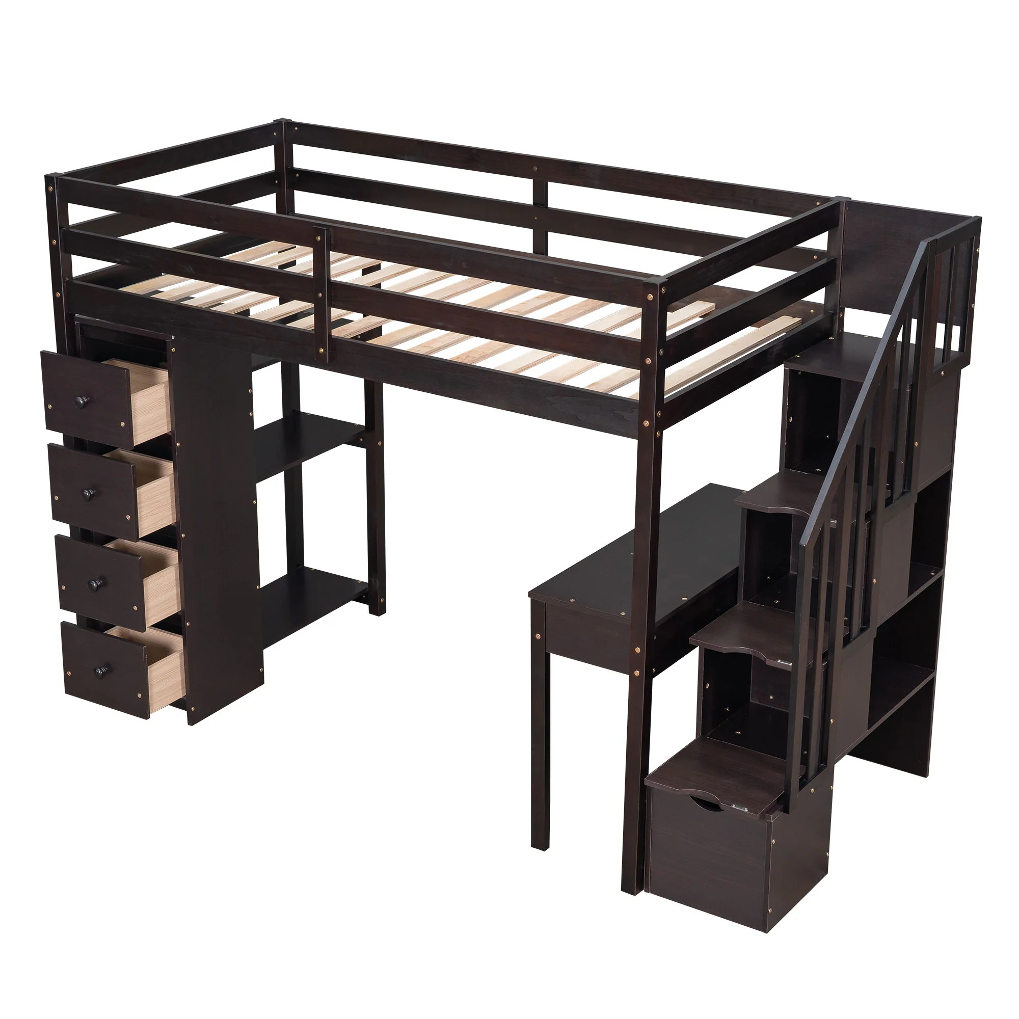 Loft Bed With Storage Drawers, Desk And Stairs With Shelves - Image 11