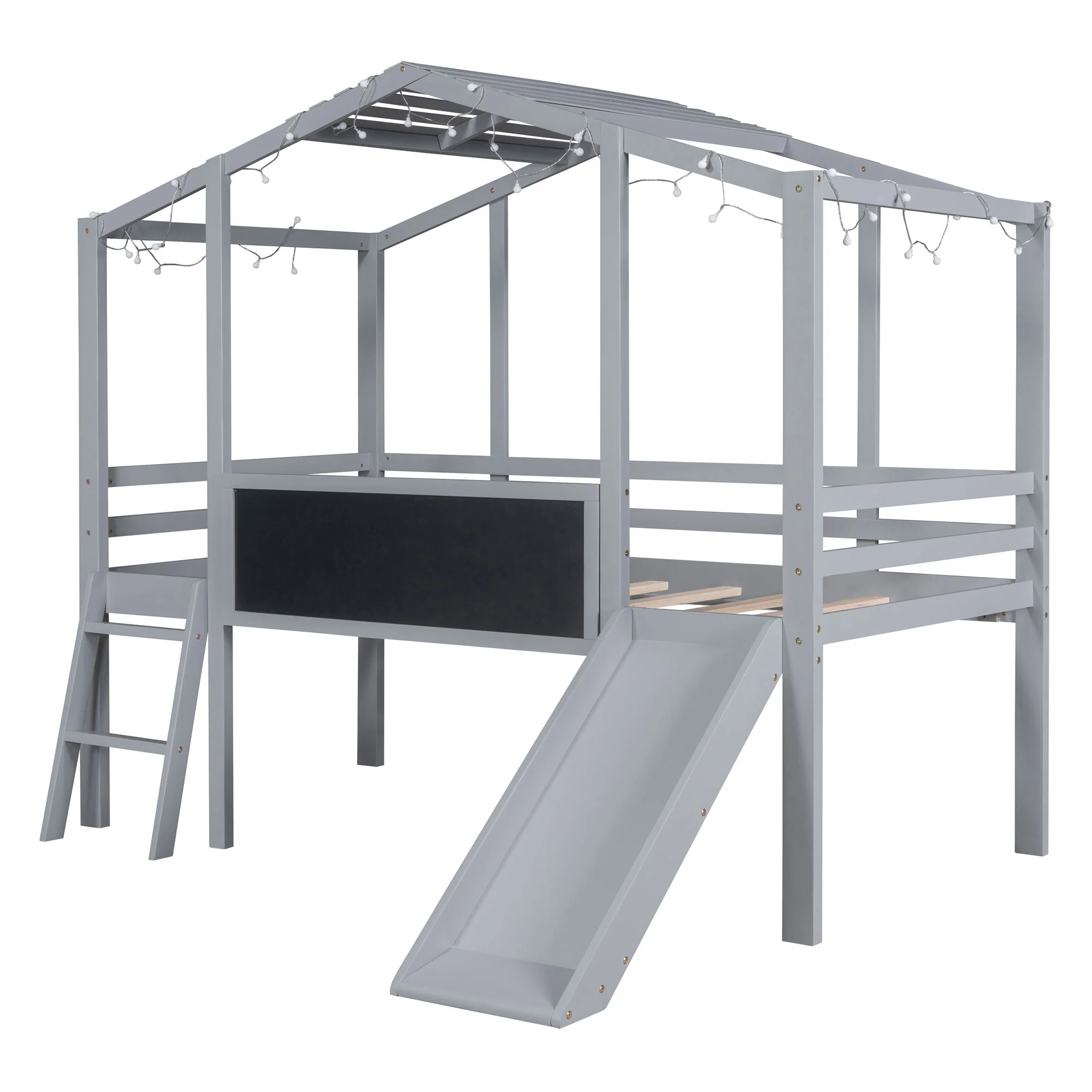 Loft House Bed With Ladder And Slide, With board And Light Strip On The Roof - Image 5
