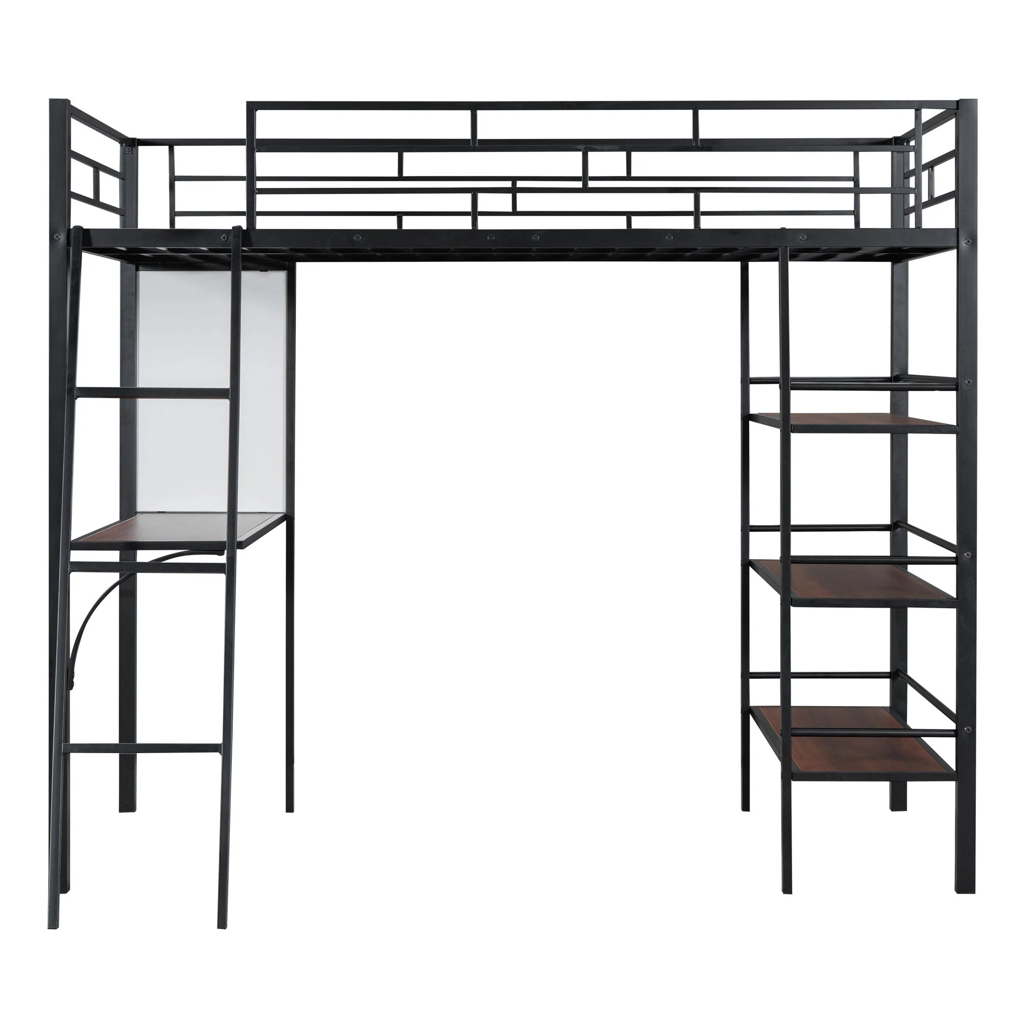 Loft Metal Bed With 3 Layers Of Shelves And Desk, Stylish Metal Frame Bed With board - Image 8