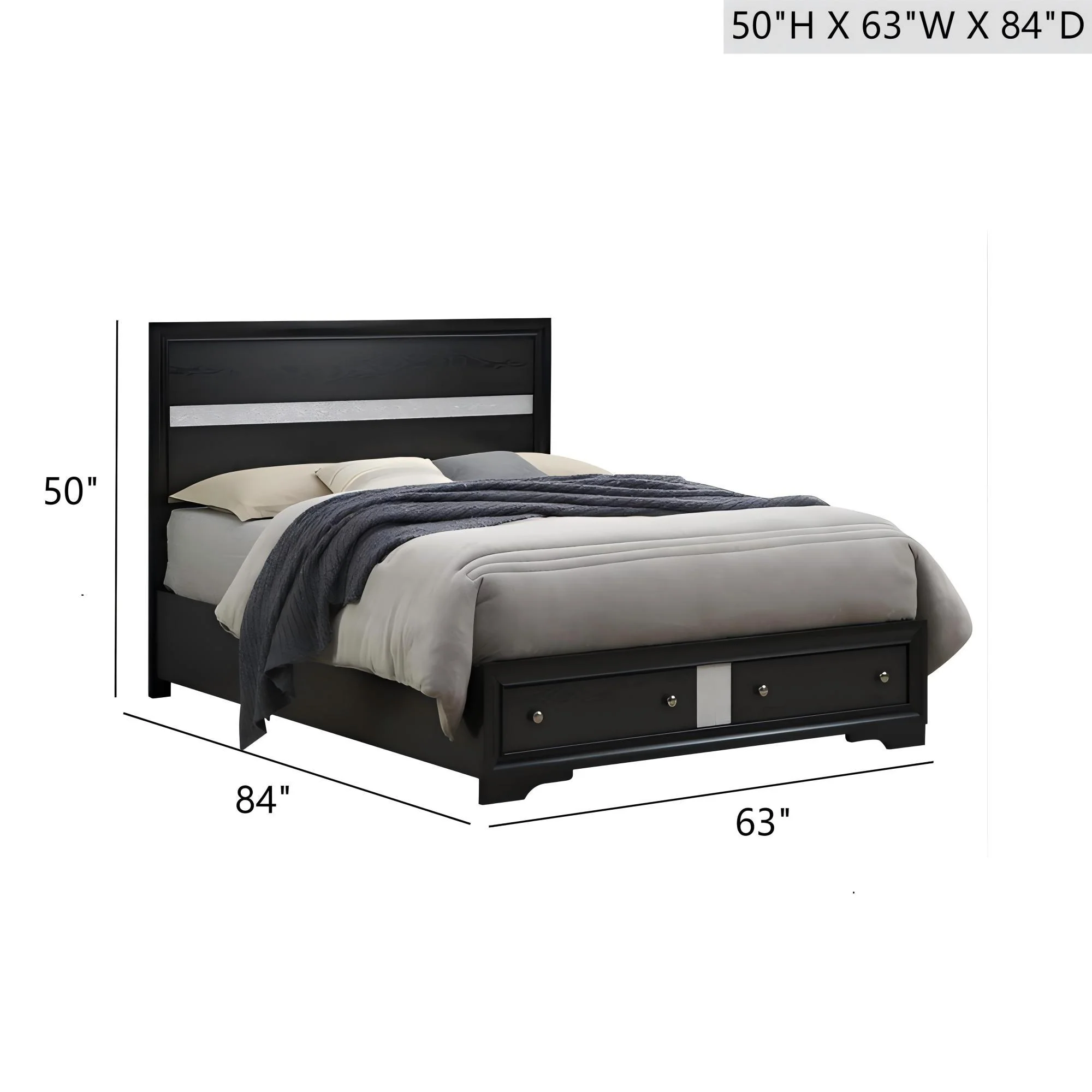 Madrid - Queen Bed With Storage Drawers And Nickel Handles - Black - Image 2