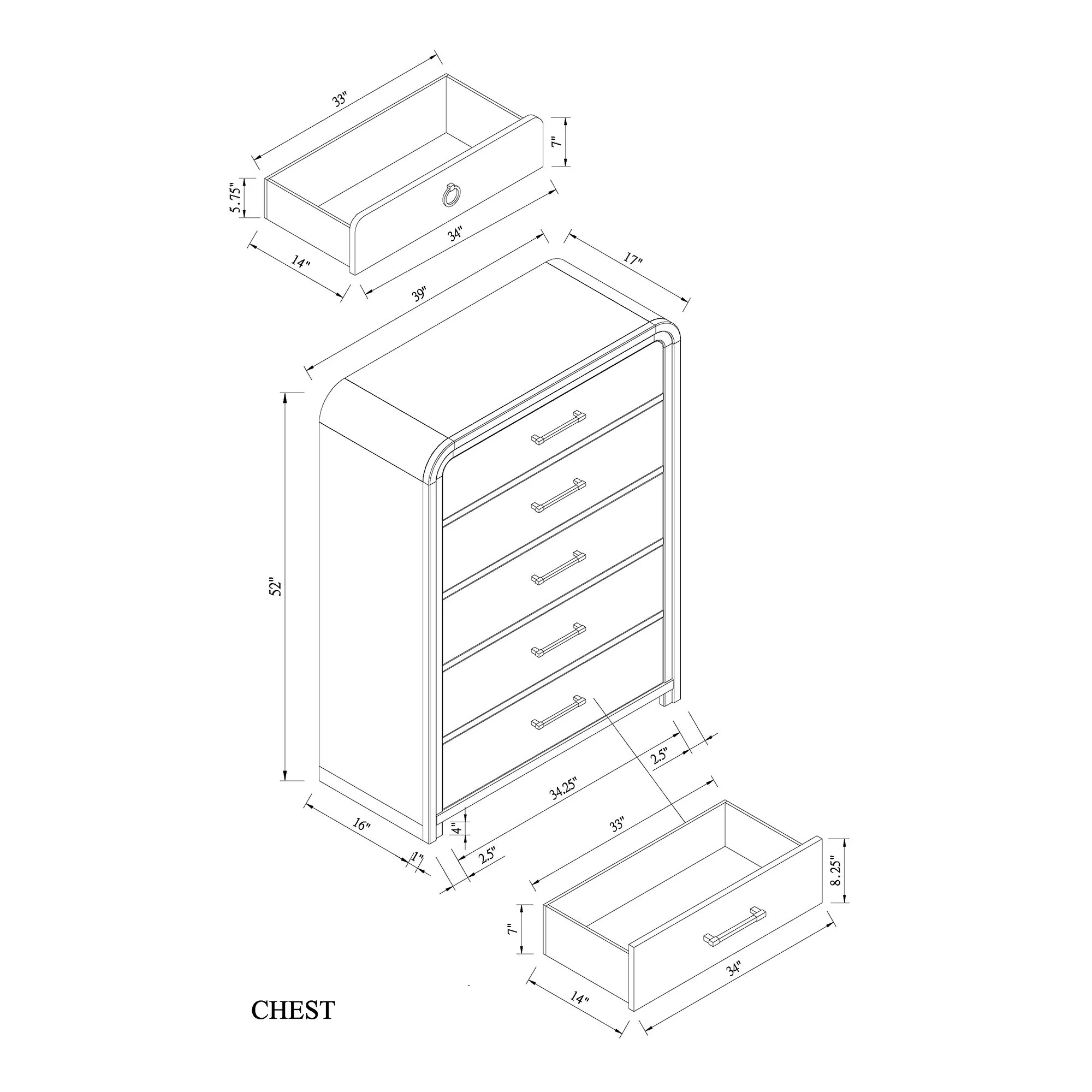 Malco - Chest, Gold Accents - Oak - Image 2