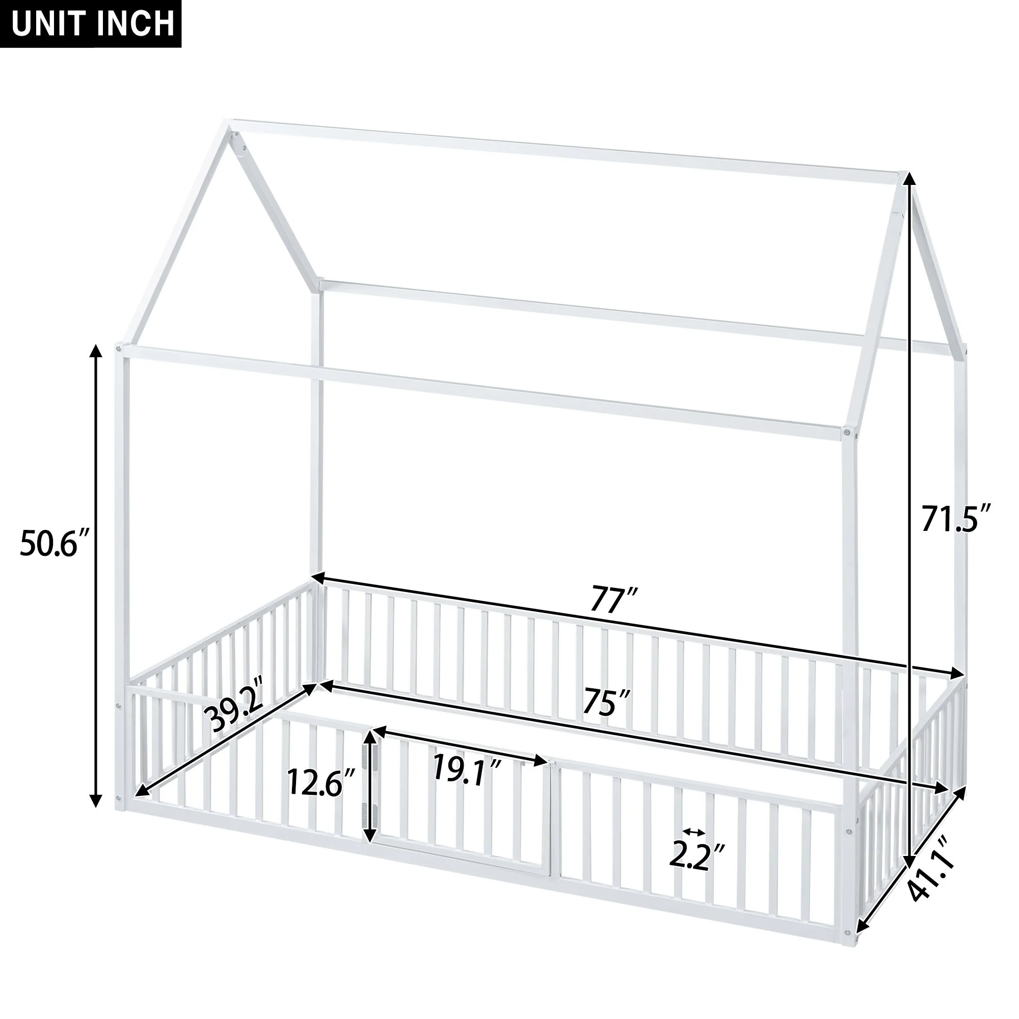 Metal House Bed With Fence And Door - Image 3