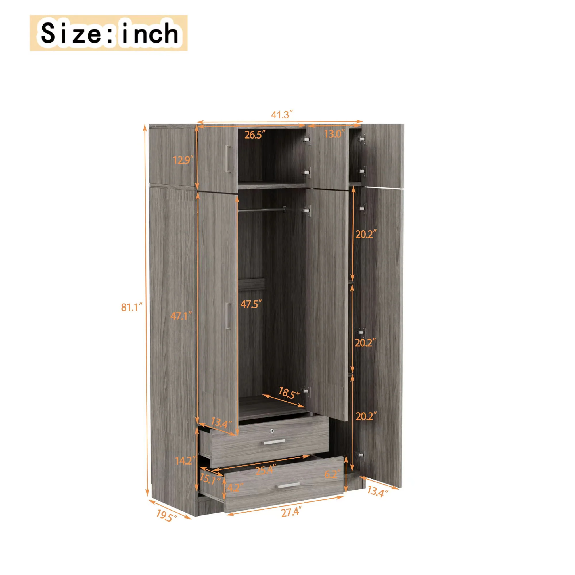 Modern 3 Door Mirror Wardrobe With 2 Drawers And Top Cabinet - Image 5