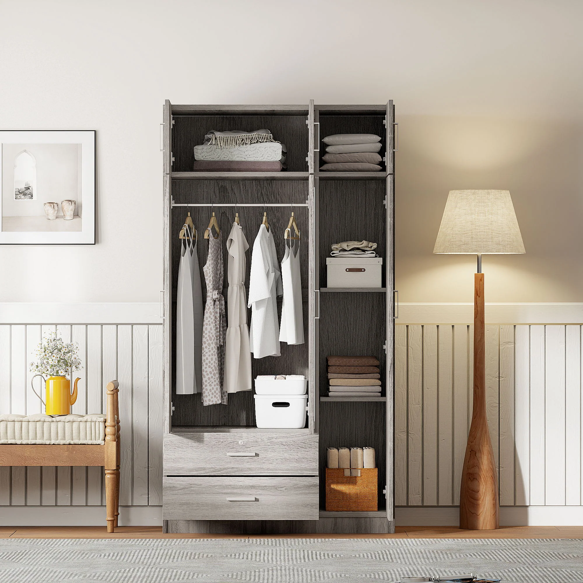 Modern 3 Door Mirror Wardrobe With 2 Drawers And Top Cabinet - Image 8
