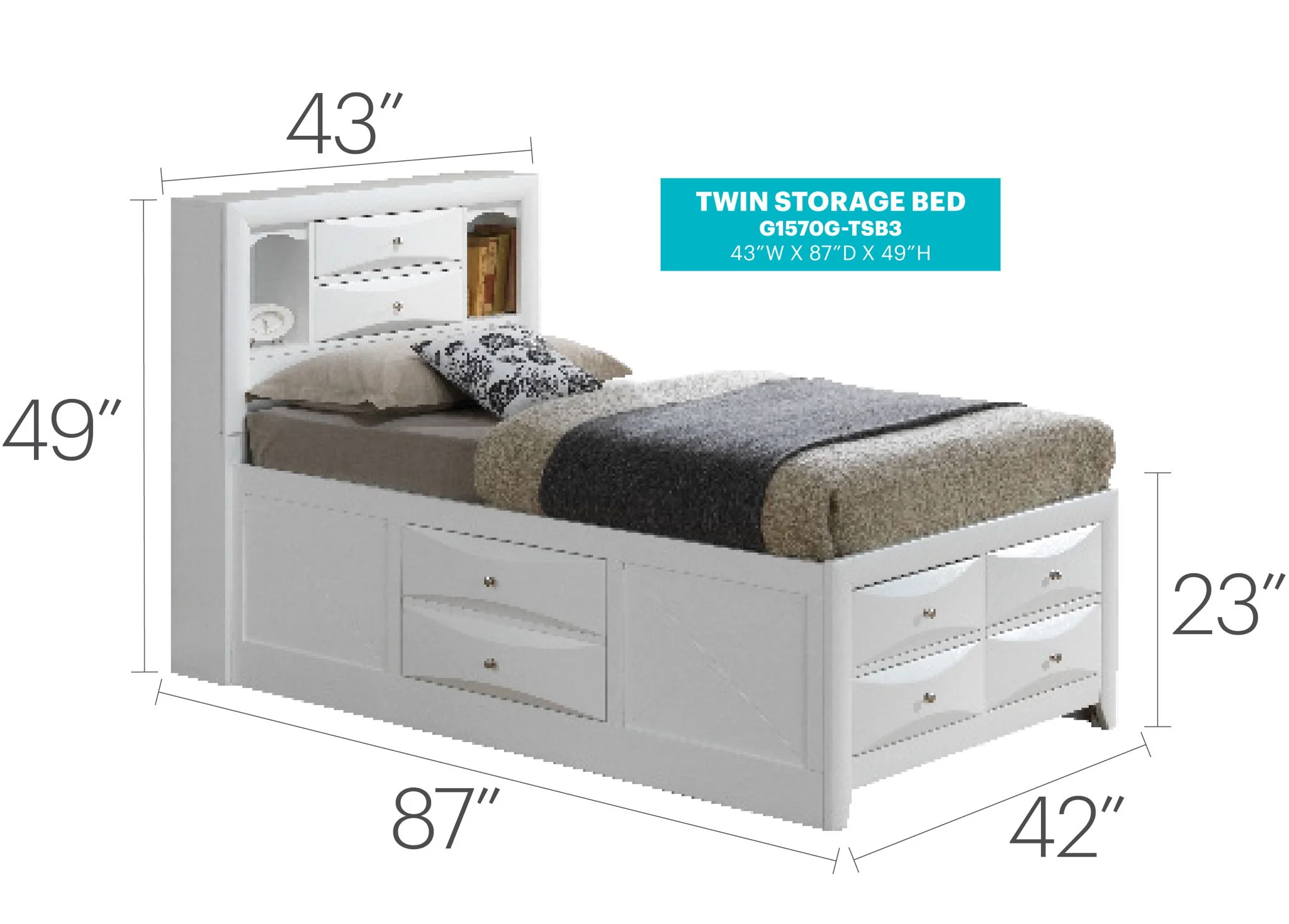 Modern Design Storage Bed With Bookcase Headboard - Image 32