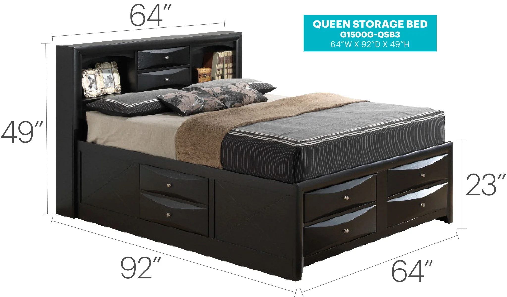 Modern Design Storage Bed With Bookcase Headboard - Image 36