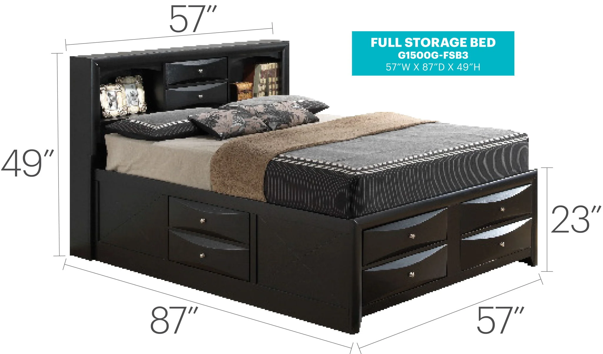 Modern Design Storage Bed With Bookcase Headboard - Image 39