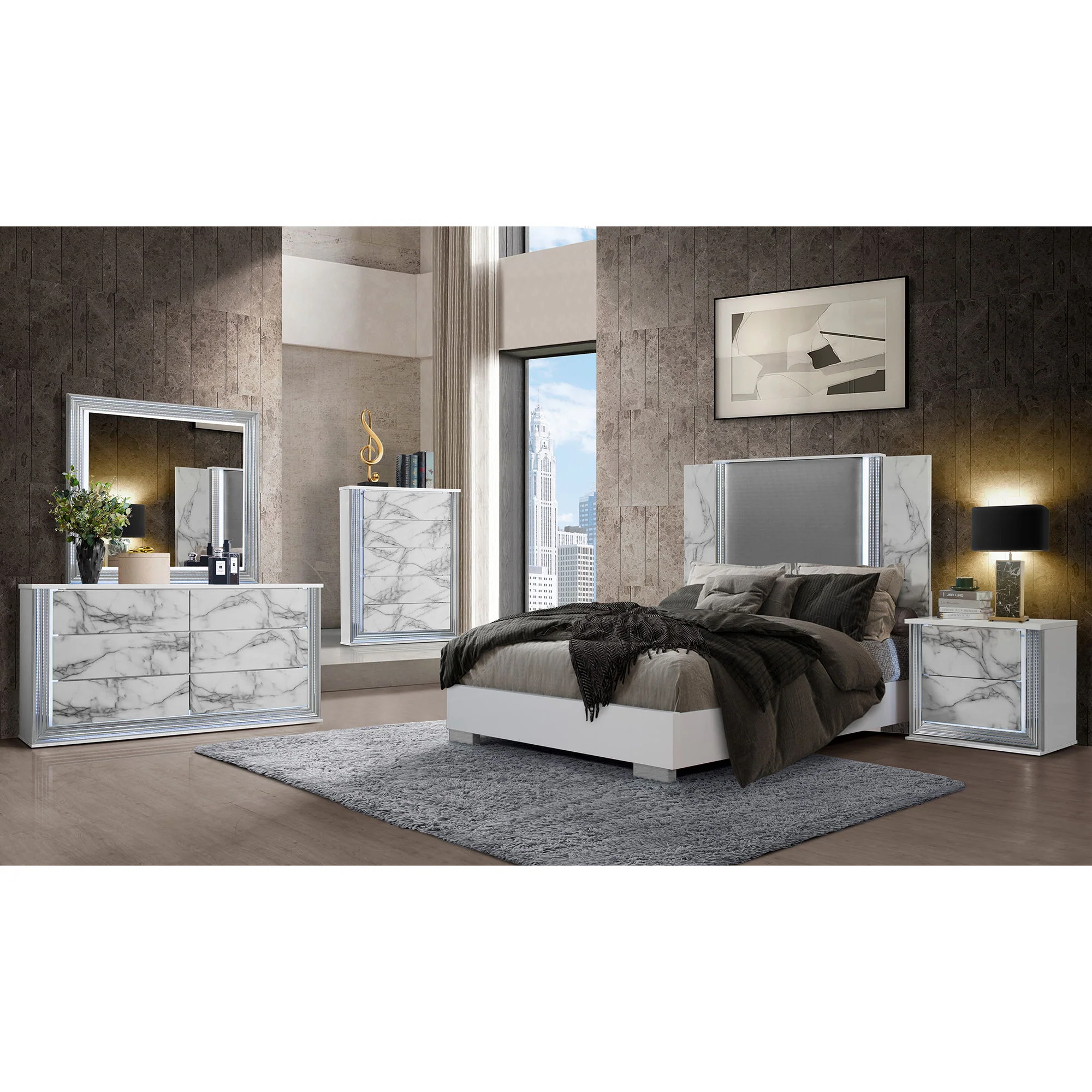 Moon - Marble Nightstand With LED - White - Image 4